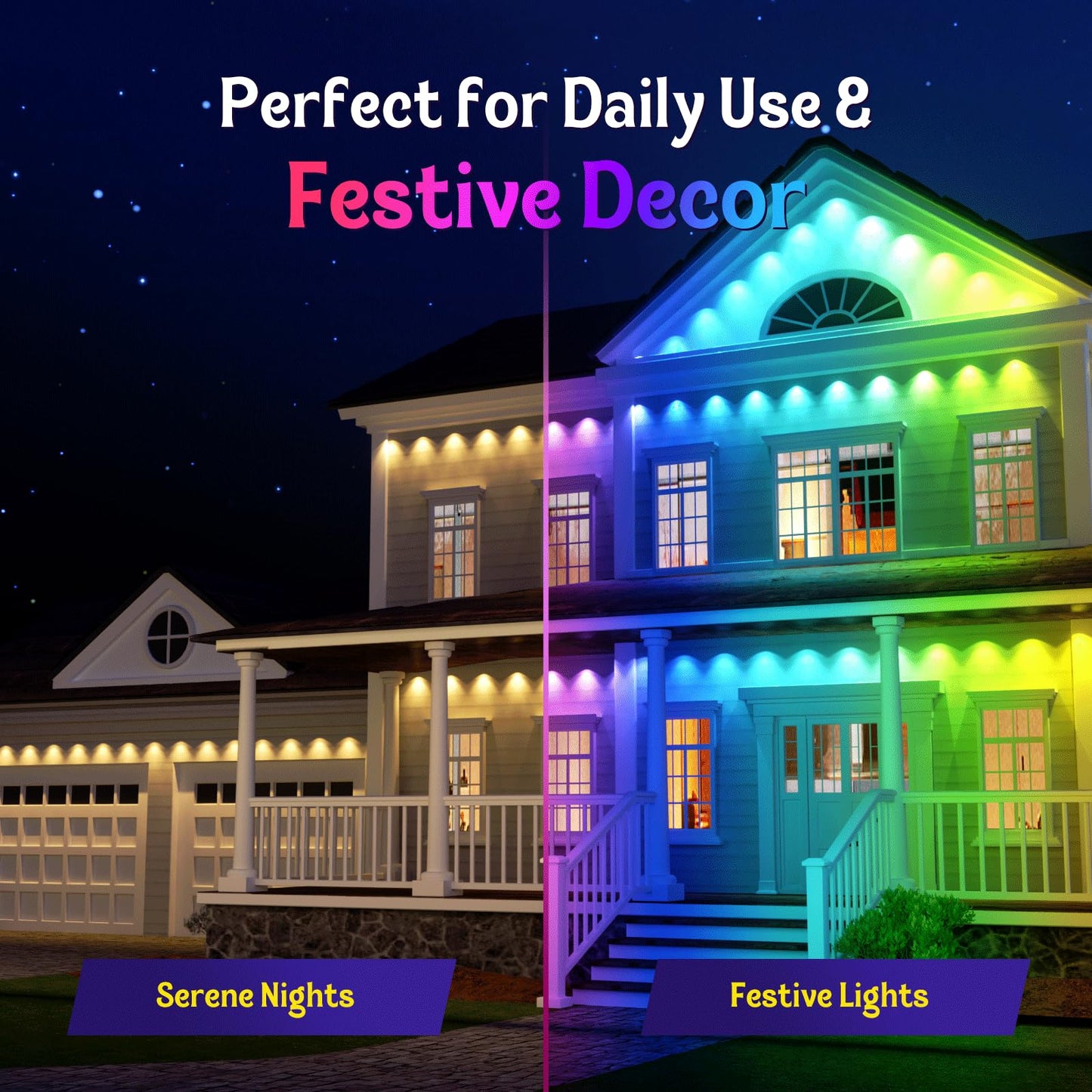 Fitop RGB Smart LED Eaves Lights, 200FT, IP67 Waterproof, Multicolor, Model C5109, App/Remote Control, Music Sync