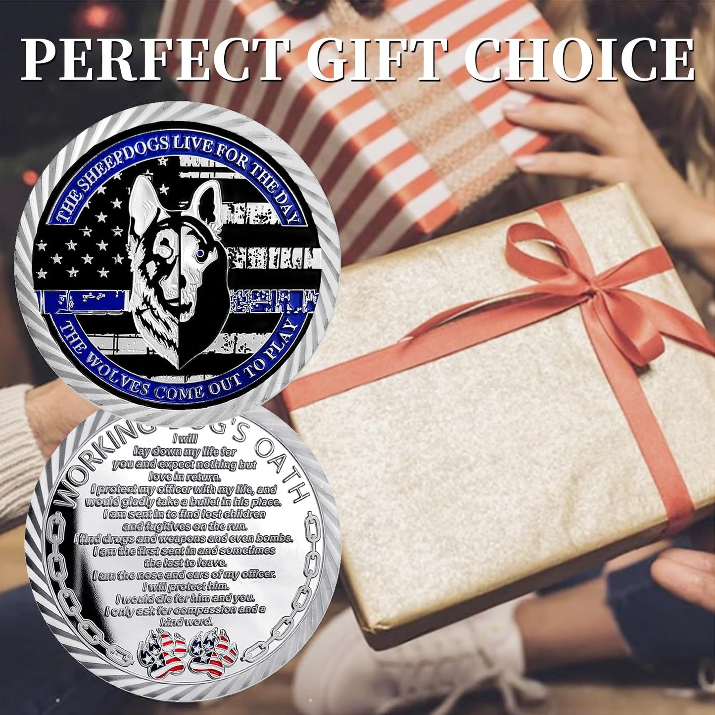 ASmileIndeep Police Dog K9 Challenge Coin Thin Blue Line Police Officer Canine Prayer Coins Gift