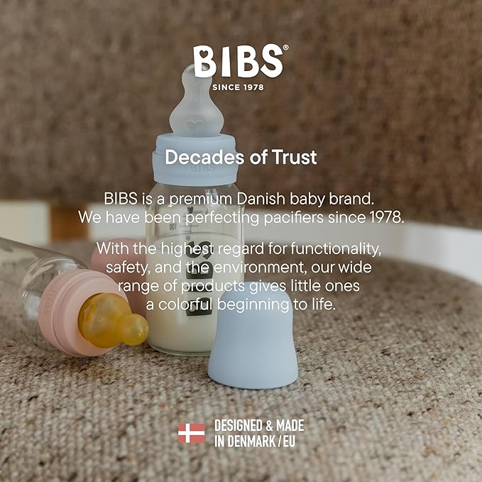 BIBS Baby Bottle 9 oz / 270 ml Natural Rubber Latex Nipple - Anti-Colic, BPA-Free, Round Nipple, Medium Flow, Lightweight & Easy to Clean, Suitable for Newborns 0+ Years - Ivory