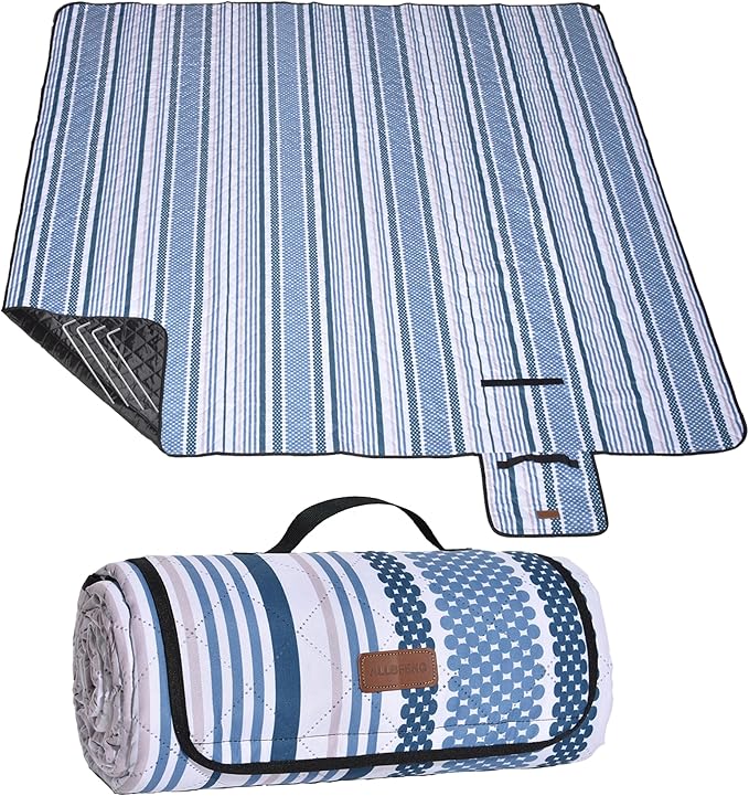 Oversized Waterproof Picnic Mat, Suitable for Camping, Outdoor, Beach, Party and Concert. (Dark Blue & Light Blue, 80" * 80")
