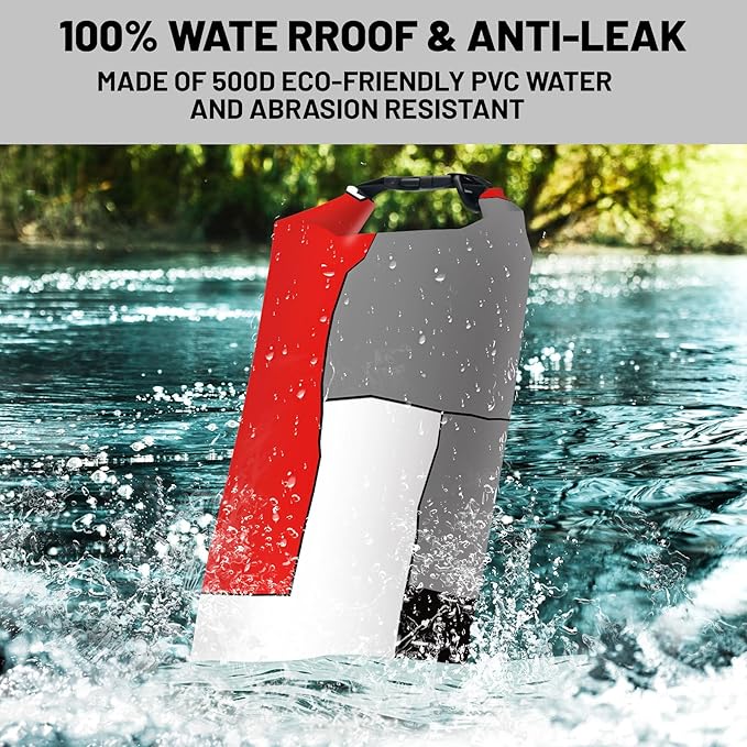 Waterproof Dry Bag,Roll Top Red and Black Geometric Waterproof Backpack 5L/10L/20L Floating and Lightweight Bags for Kayaking, Boating, Fishing, Swimming and Camping with Waterproof Phone Case
