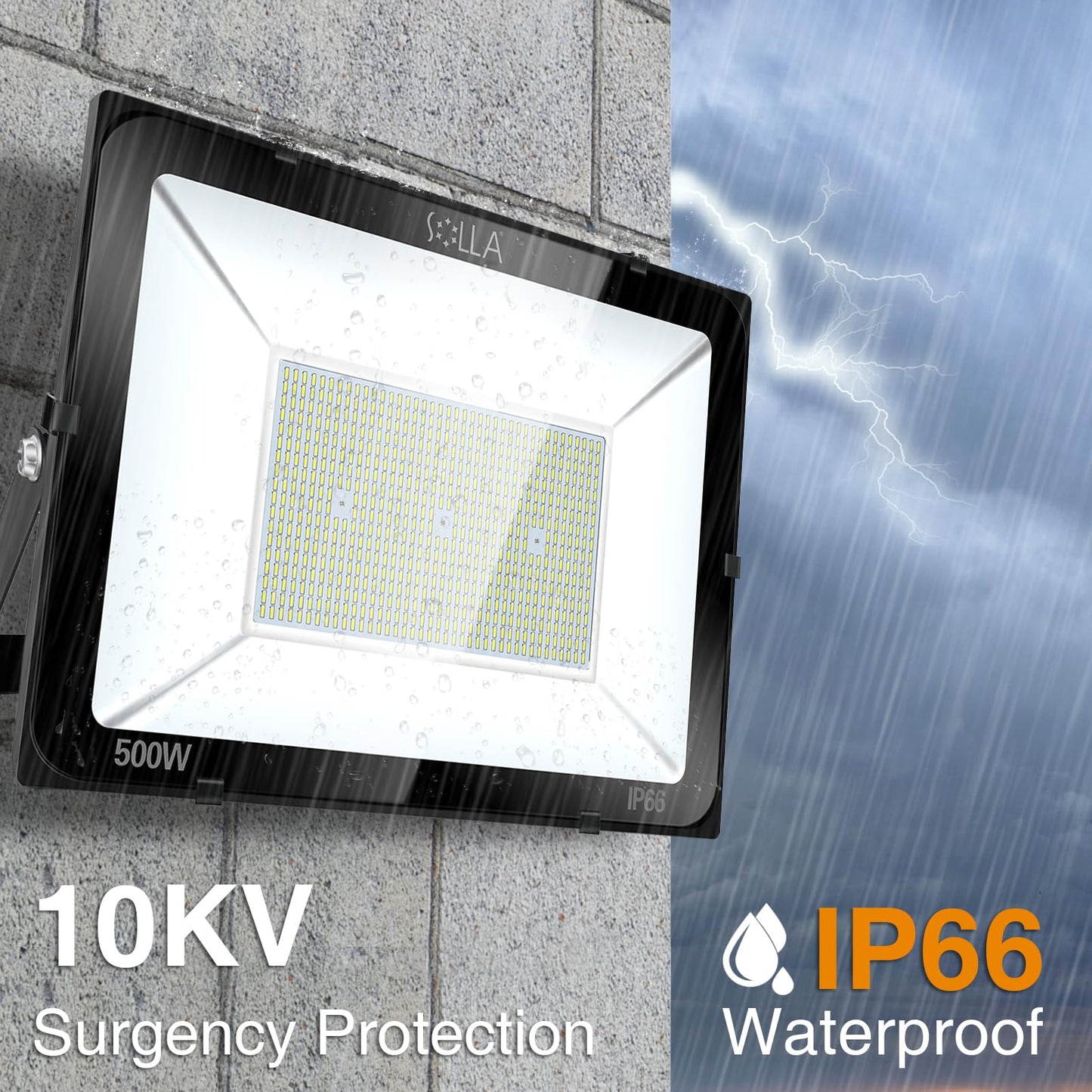 SOLLA 500W LED Stadium Flood Light, 40000LM, IP66 Waterproof, 6000K Daylight White, Model HT-001