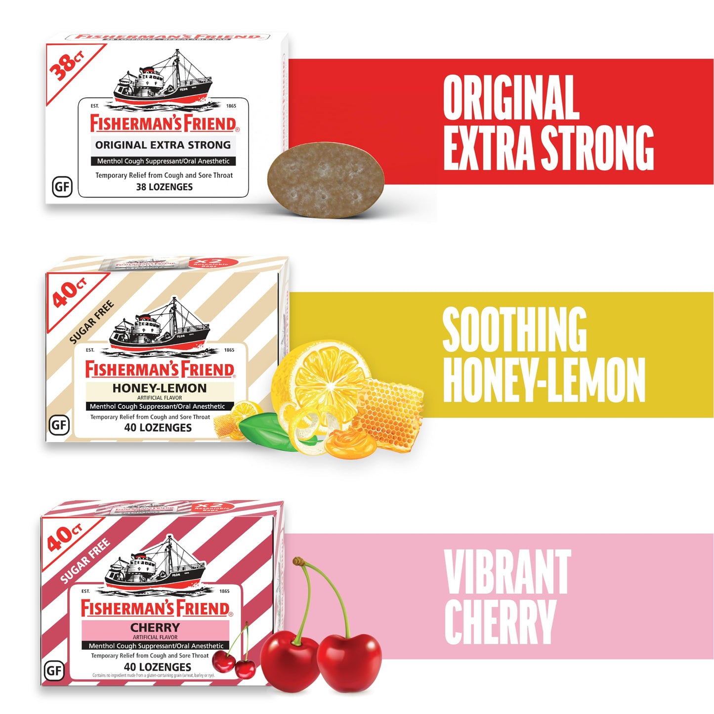Fisherman's Friend Cough Drops, Cough Suppressant and Sore Throat Lozenges, Sugar Free Honey-Lemon, 5.52mg Menthol, 240 Drops (6 Packs of 40)