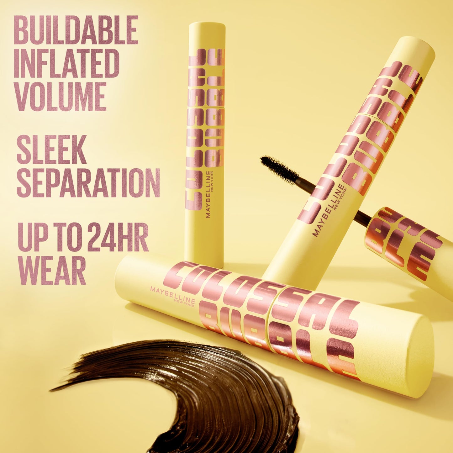 Maybelline The Colossal Bubble Washable Mascara, Buildable Mascara Volume and Length Formula for Bold, Separated Lashes, Blackes