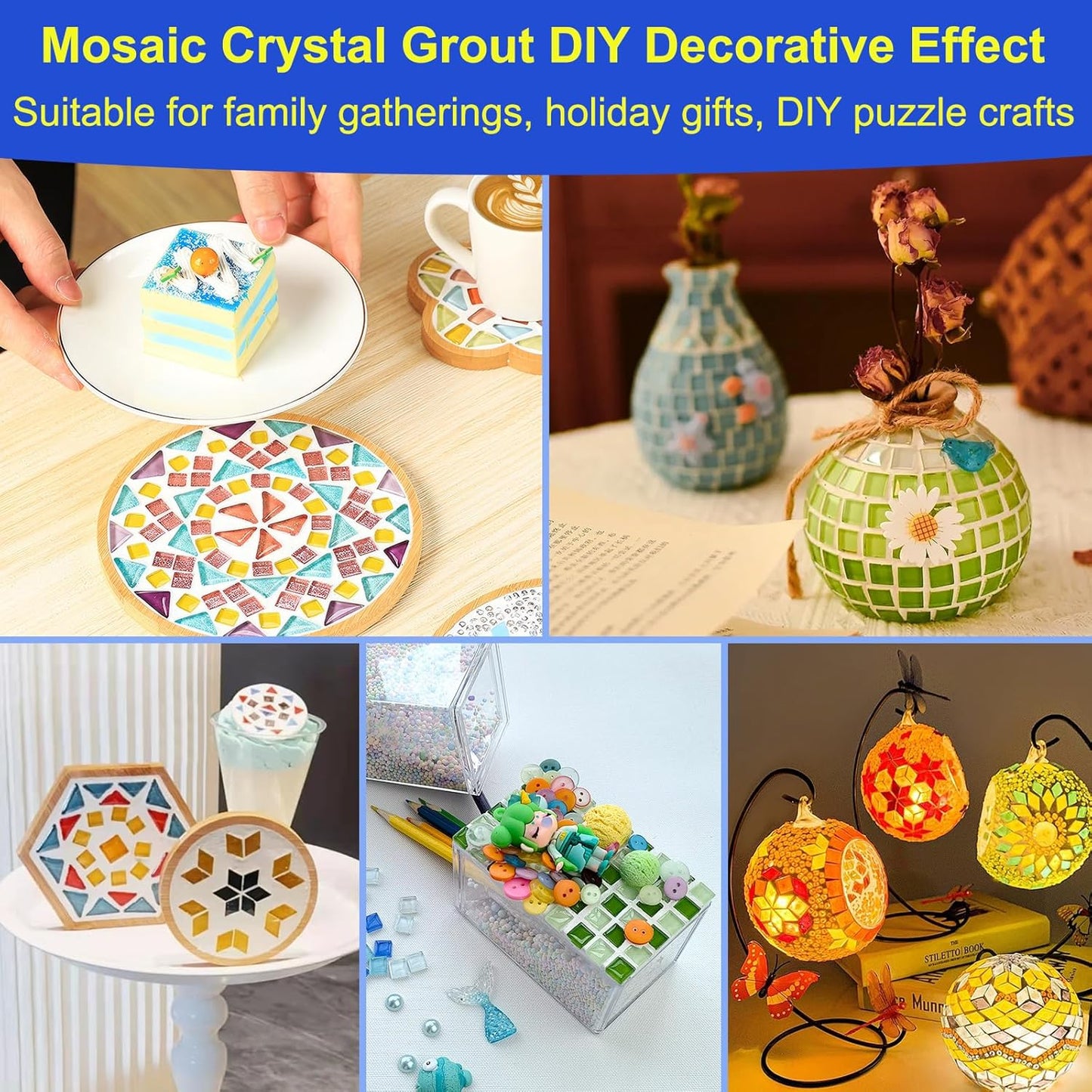 Mosaic Crystal Grout, Mosaic Crystal Sealant, Tile Grout for Crafts, Handmade Grouting, DIY Craft Projects Accessories, Direct caulking, Mosaics Tile Tools for All Tiles, Surfaces (Translucent, 7oz)