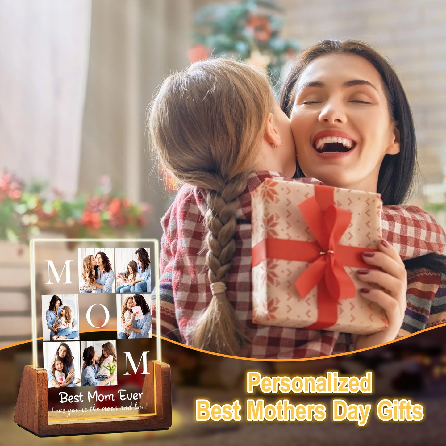 Maiwell Personalized Mothers Day Birthday Gifts For Mom From Daughter Son Husband  Custom Best Mom Ever Gifts Picture Frame Night Light With Photo Name  Customized Christmas Gift For Mama Wife Women