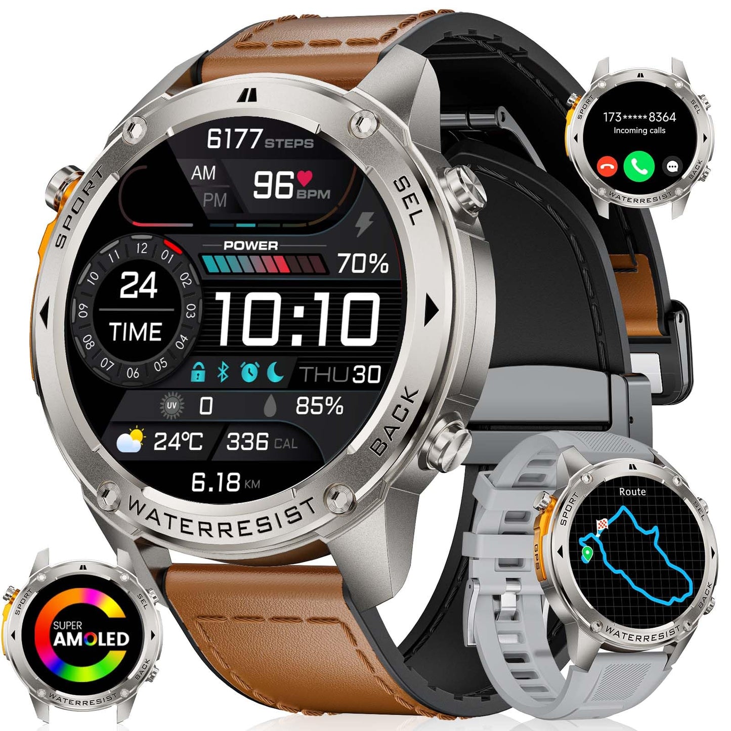 LIGE GPS Military Smart Watch for Men, Compass Rugged Smart Watches, 170+ Sport Modes Fitness Tracker Watch, 1.43'' AMOLED Smart Watches, Mens Smart Watch Android iPhone Compatible