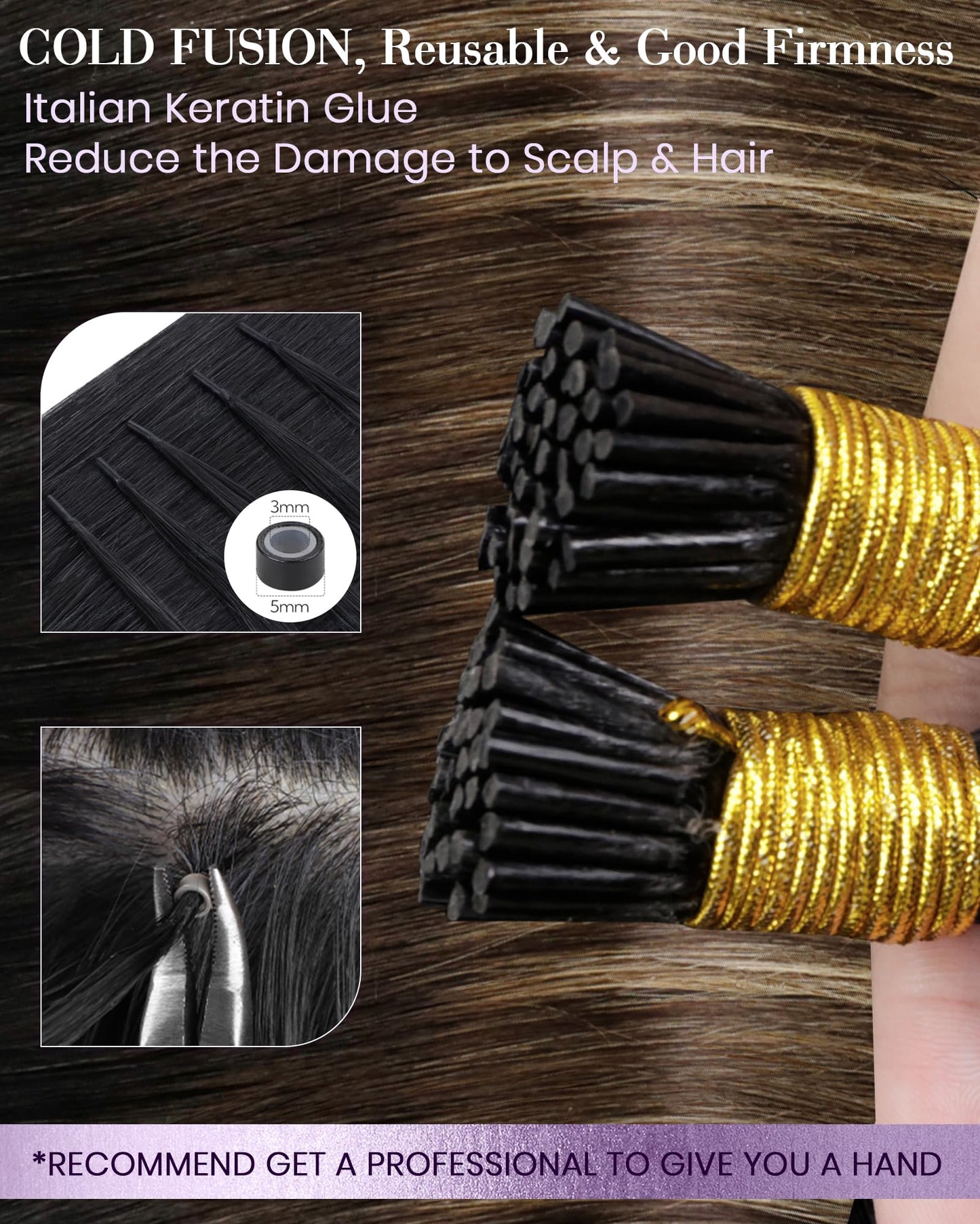 LaaVoo I Tip Hair Extensions Human Hair Balayage Itip Human Hair Extensions 80s Natural Black Balayage Medium Brown Ombre Carame