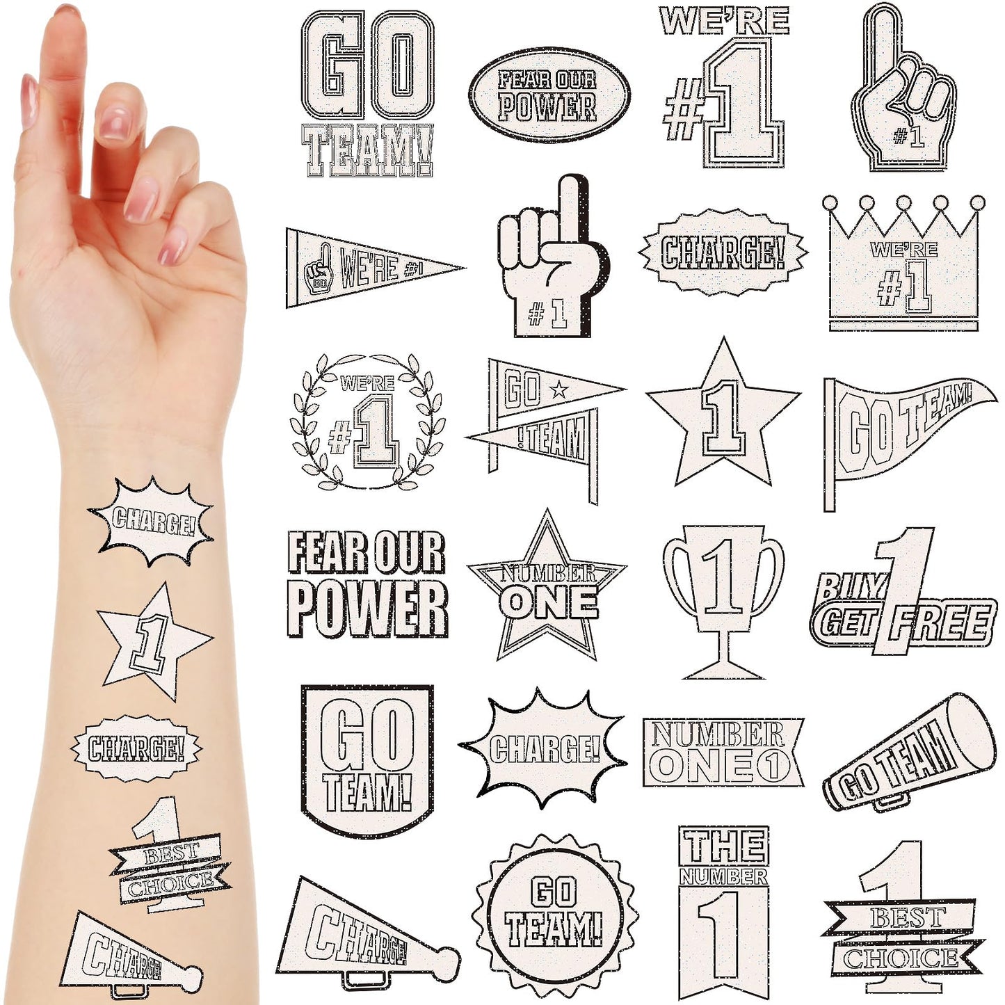 Landhoow 240 Pcs White Team Spirit Tattoos Temporary Glitter Go Team Tattoos Football Temporary Stickers Party Costume Accessory