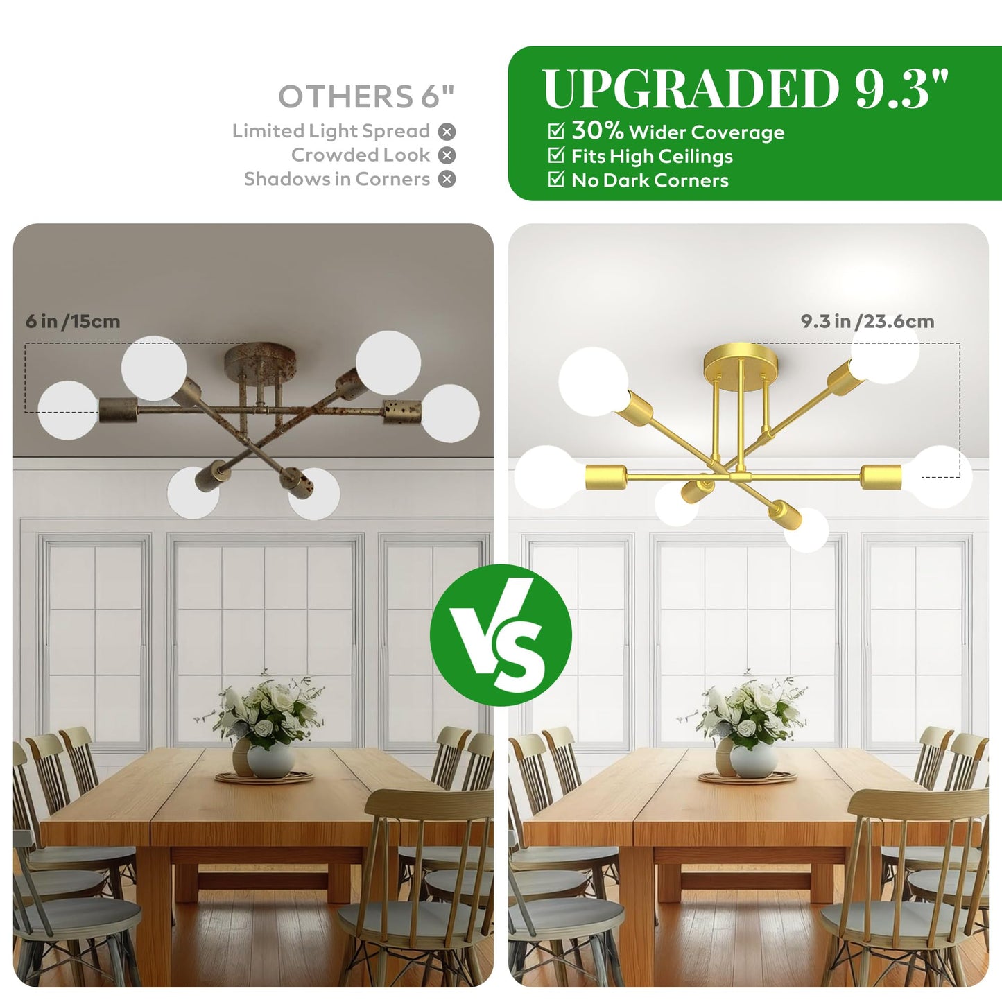 Phaosio Modern Sputnik Chandelier  6-Light 22  Semi Flush Mount Ceiling Light Fixture With E26 Base  Mid Century Industrial Lighting For Bedroom  Dining Room  Living Room-Sparkling Gold