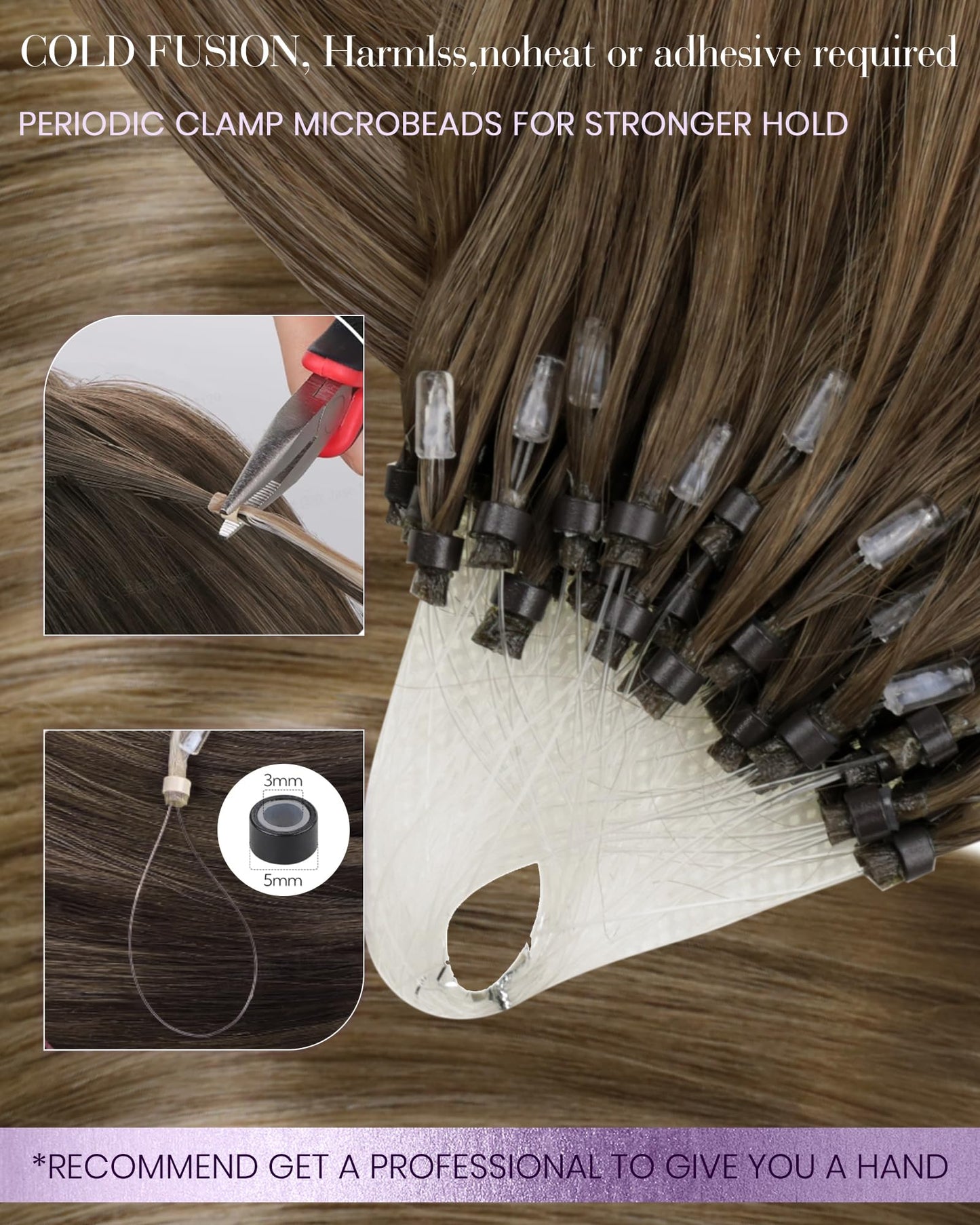 LaaVoo Micro Link Hair Extensions 24" Human Hair Balayage Ash to Golden Brown, Silky Straight, 50g/s