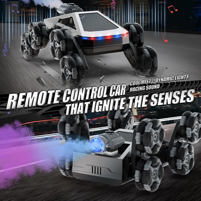 8 Wheel RC Stunt Car with Gesture Control, Spray & LED Lights, Gesture Sensing Remote Control Cars for Boys Age 6 7 8-12 13 14 Year Old, Christmas Birthday Gifts Ideas for Kids