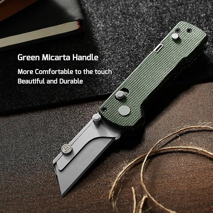 OKNIFE U1 Pro Multitool Folding Utility Knife with Folding Screwdriver, Quick Change Blade, Rail Lock & Pocket Clip for Men Women(Green Micarta）