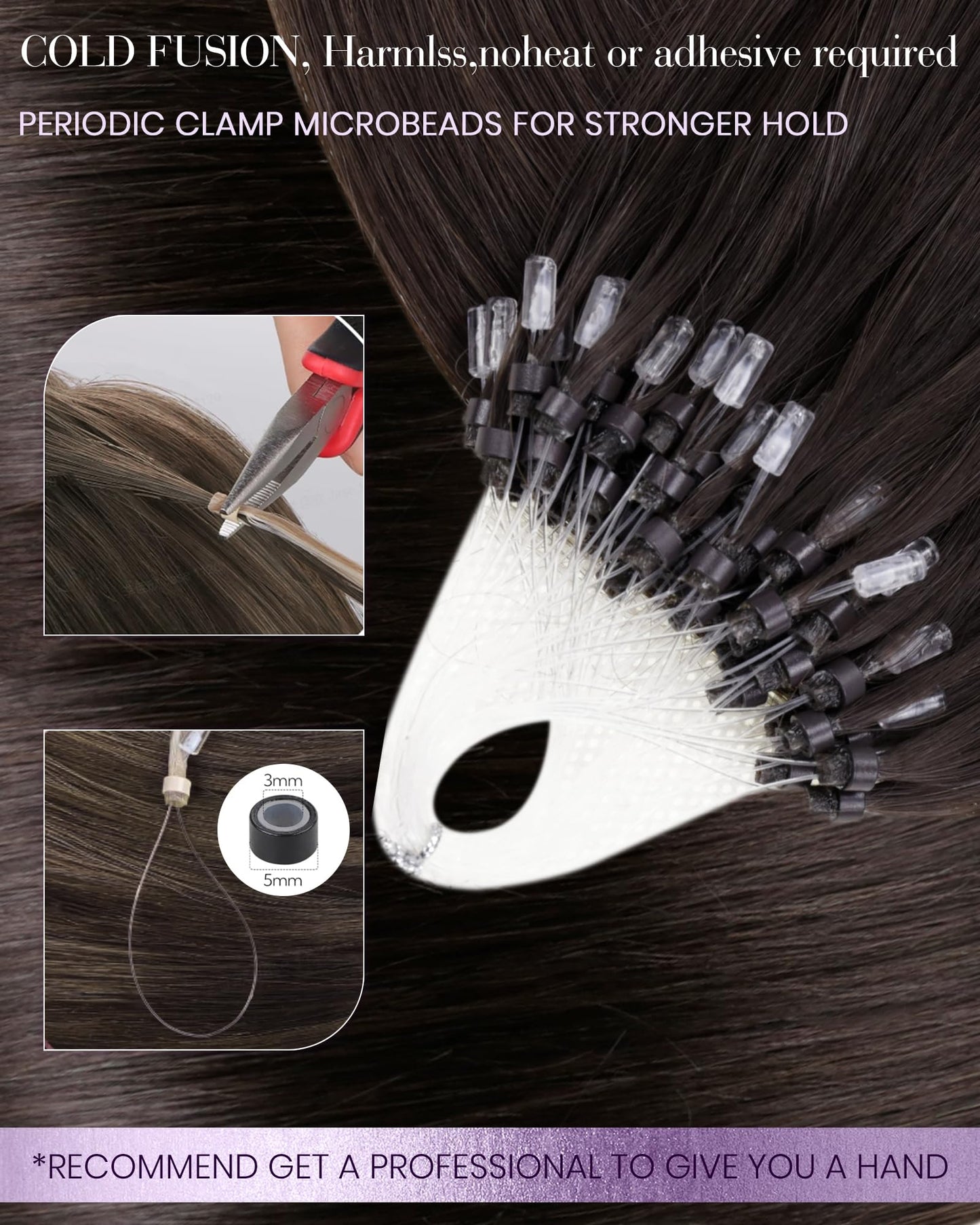 LaaVoo Micro Loop Hair Extensions Real Human Hair Dark Brown Micro Bead Hair Extensions Real Human Hair Brown 14 Inch 1g/Strand