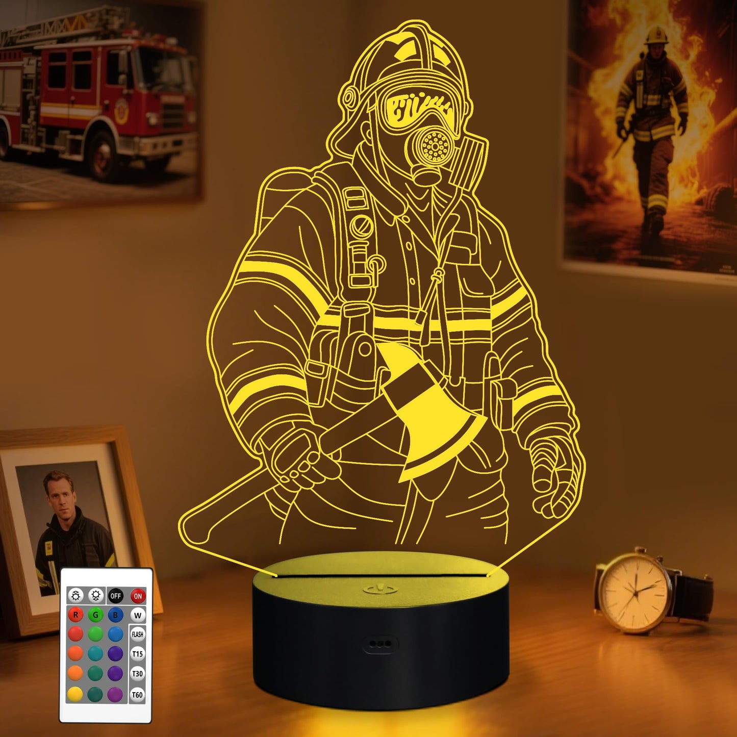 Anywin Firefighter Gifts For Men Firemen Night Light Fire Fighter Gift With 16 Colors Changing & Timer & Dimmer  Creative Gifts For Birthday  FatherS Day  Graduation  Thank You  Xmas For Firefighter