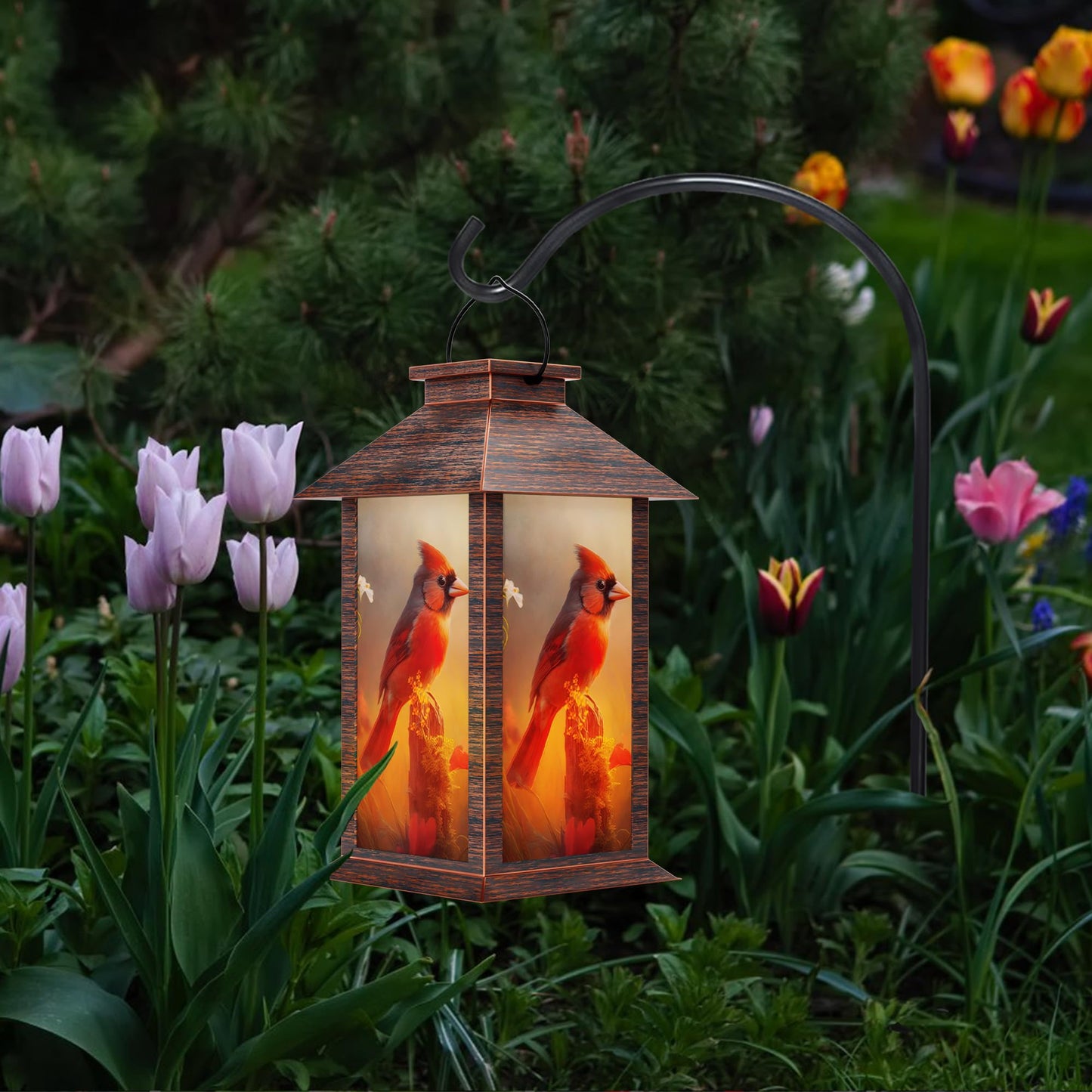 Johunt Solar Lanterns Outdoor  Waterproof Cardinal Garden Hanging Lanterns With Led Flickering Flameless Candles  Lantern Decor Birthday Gifts For Women Mom Grandma