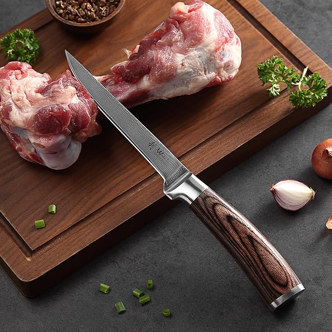 Wakoli EDIB Damascus Boning Knife – 5.7-Inch Precision Blade | Professional Kitchen Knife with VG10 Core, Ergonomic Pakkawood Handle – Ideal for Deboning & Trimming