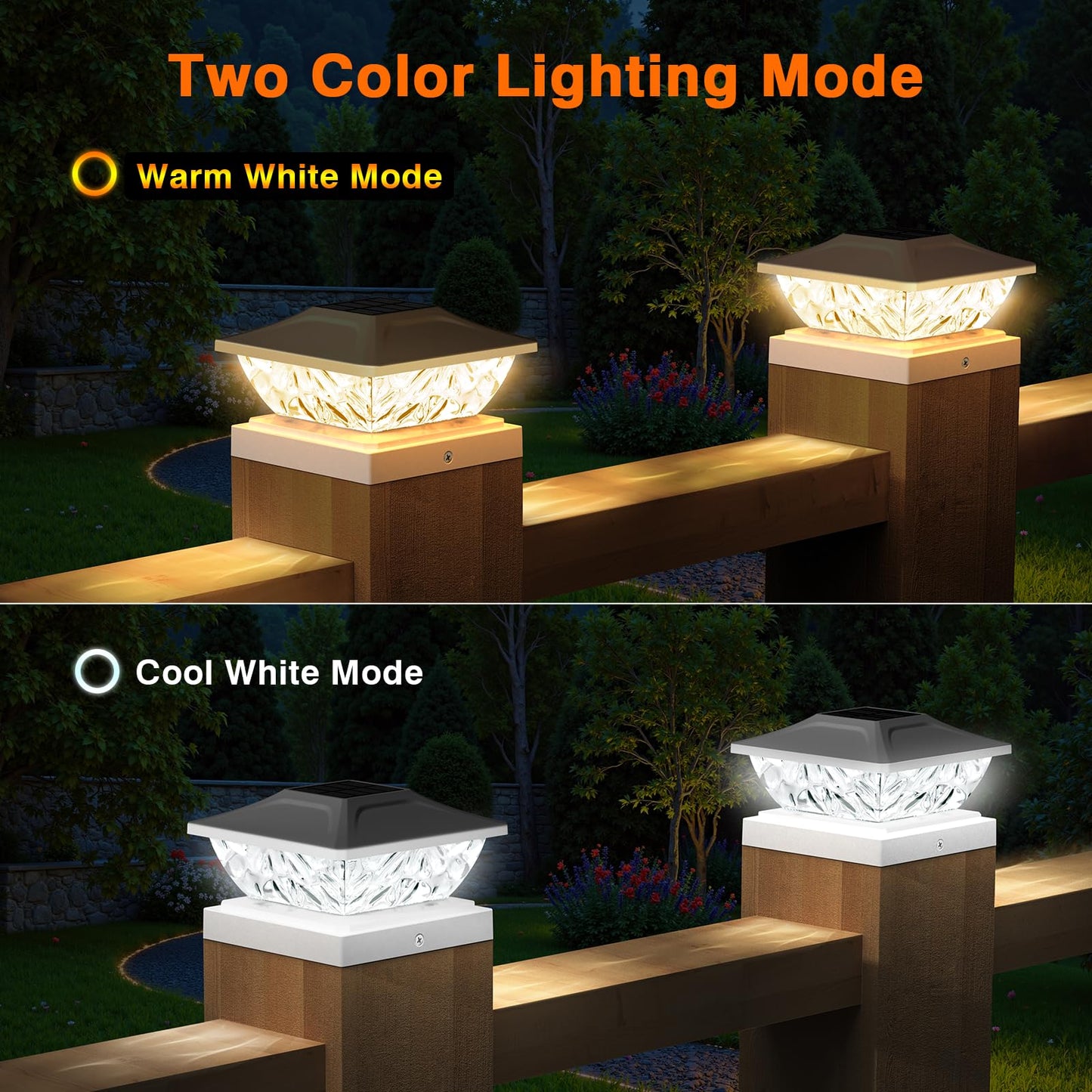 ENSLI Solar Post Cap Lights 6 Pack, Waterproof Outdoor Solar Powered Lights for 4x4, 4.5x4.5, 5x5 Posts, White Plastic