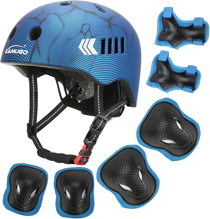 KAMUGO Kids Bike Helmet Set, Toddler Helmet for Ages 2-8 Boys Girls with Sports Protective Gear Set Knee Elbow Wrist Pads ...