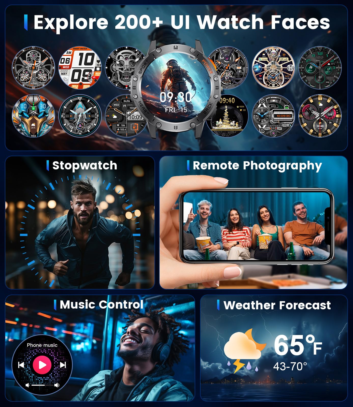 LIGE 1.43" AMOLED Smart Watch for Men with Flashlight, Bluetooth Calling, 100+ Sport Modes, 530mAh, IP68 Waterproof Fitness Tracker for Workout, iOS Android Compatible, Black Steel Camouflage Silicone