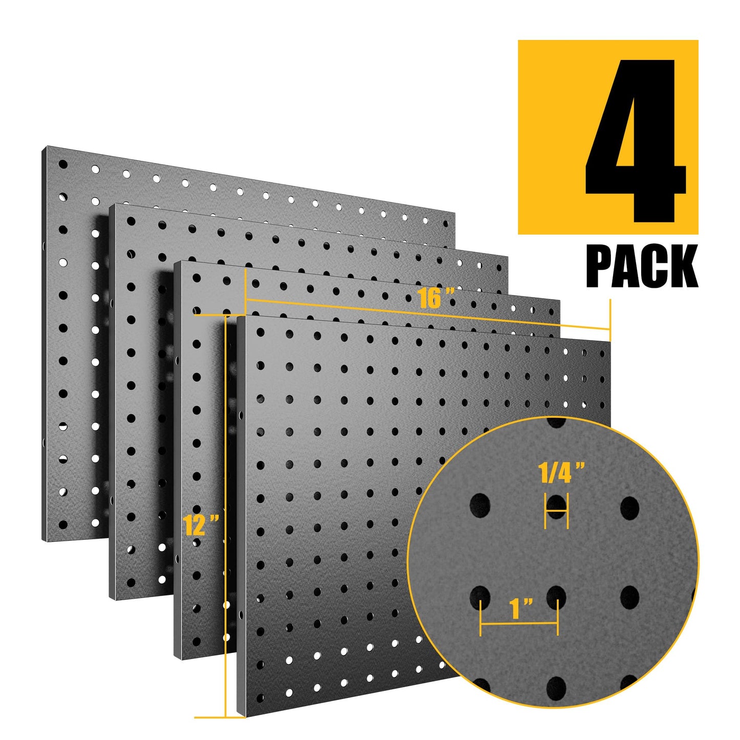 Spampur Peg Board, 4 Pack Metal Pegboard Panels Black Pegboards Wall Organizer, Tools Pegboard Storage System for Workbench, Garage Tool Storage, Office Organization, Wall Home, Craft Room