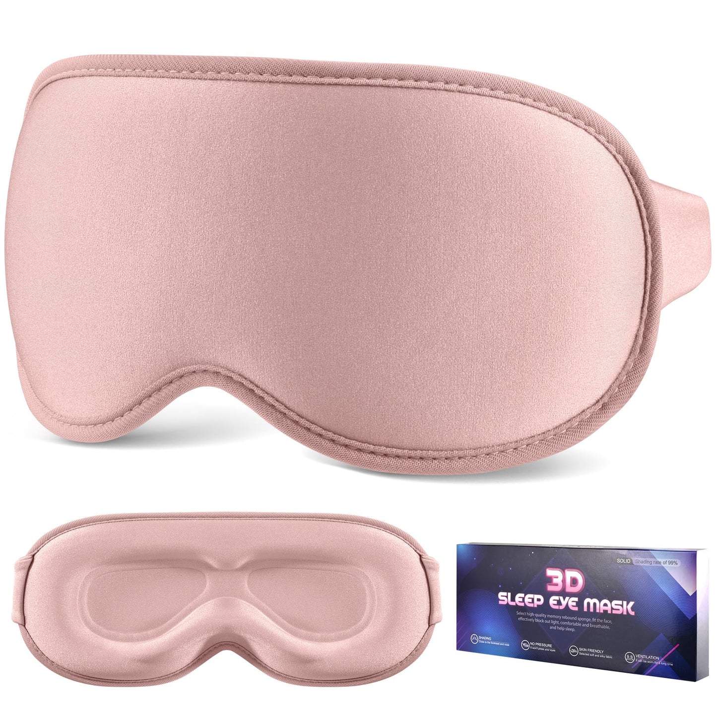 Sleep Mask for Side Sleeper Women Men, Eye Mask for Sleeping Light Blocking, 3D Contoured Cup Sleeping Mask, Soft Breathable Sleep Eye Mask with Adjustable Elastic Strap for Travel Pink