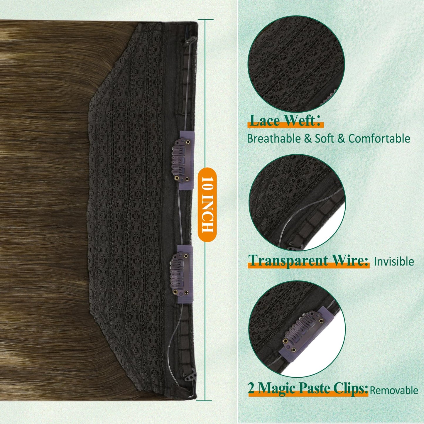 Easyouth Invisible Wire Hair Extensions Real Human Hair Brown Balayage Remy Human Hair Wire Extensions Balayage Chocolate Brown