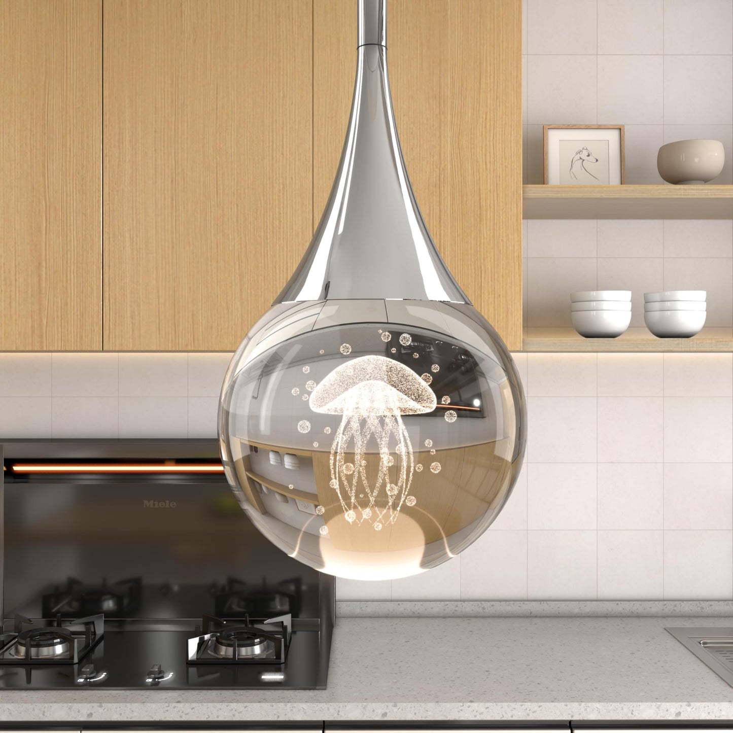 2-Pendant Lights Kitchen Island  Chrome Silver Crystal Globe Ceiling Hanging Light Fxitures  Led Lamp Metal Rod Ceiling Jellyfish Pendant Lighting For Kitchen Dining Room Bar