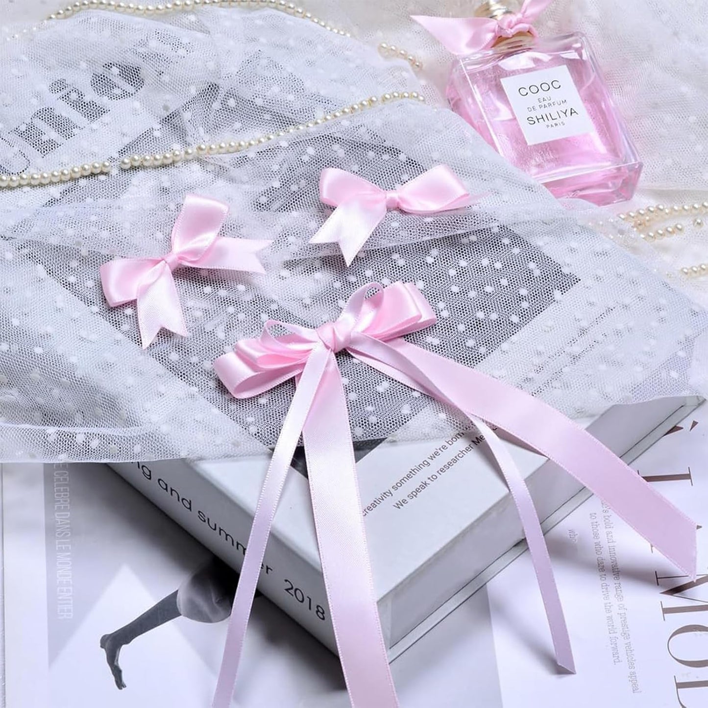 3/8" x 100 Yards Light Pink Polyester Satin Ribbon Single Faced Bulk Fabric Ribbons for Gift Wrapping, Crafting and DIY Projects, Scrapbooking, Bows and Card Making