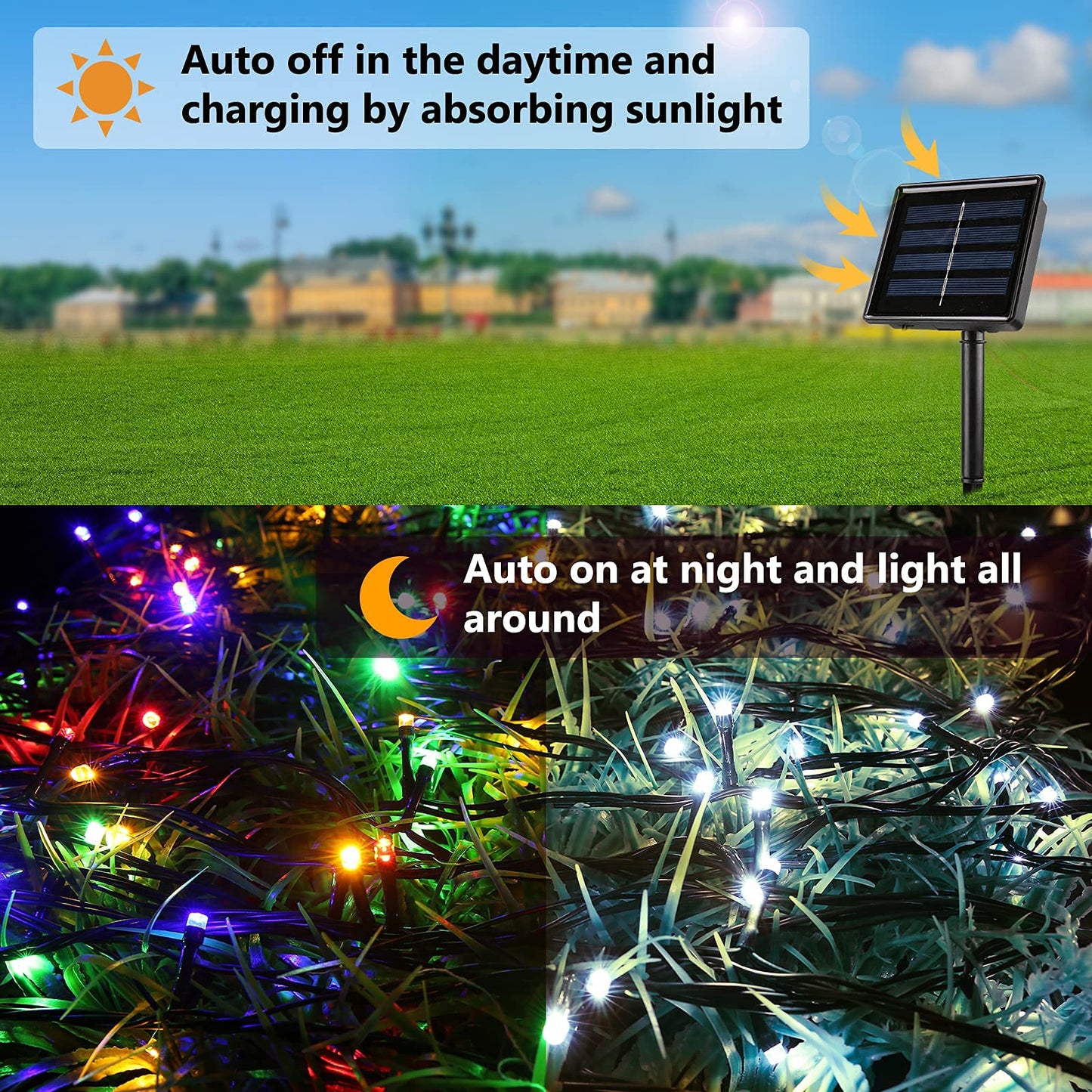 Joomer Solar String Lights, 144FT 400 LED, 12 Modes, Waterproof, Color Changing, White to Multicolor, 2 Pack