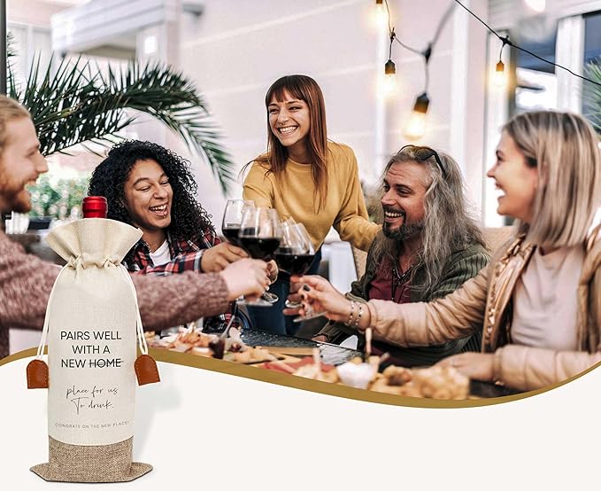 Housewarming Gifts Wine Bag, First New Home House Homeowner Gift, Cotton Linen Wine Gift Bag With Drawstring, Client Gift From Realtors, Sweet Home Congrats Gift for Women Men Wife Husband-21