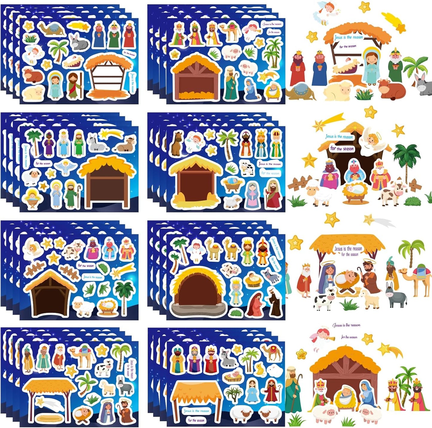 32 Sheets Christmas Nativity Stickers, Make a Nativity Scene Sticker Jesus Birth Stickers, Christmas Crafts for Kids, Religious Bible Scene Party Favor Christian Craft School Classroom Activity