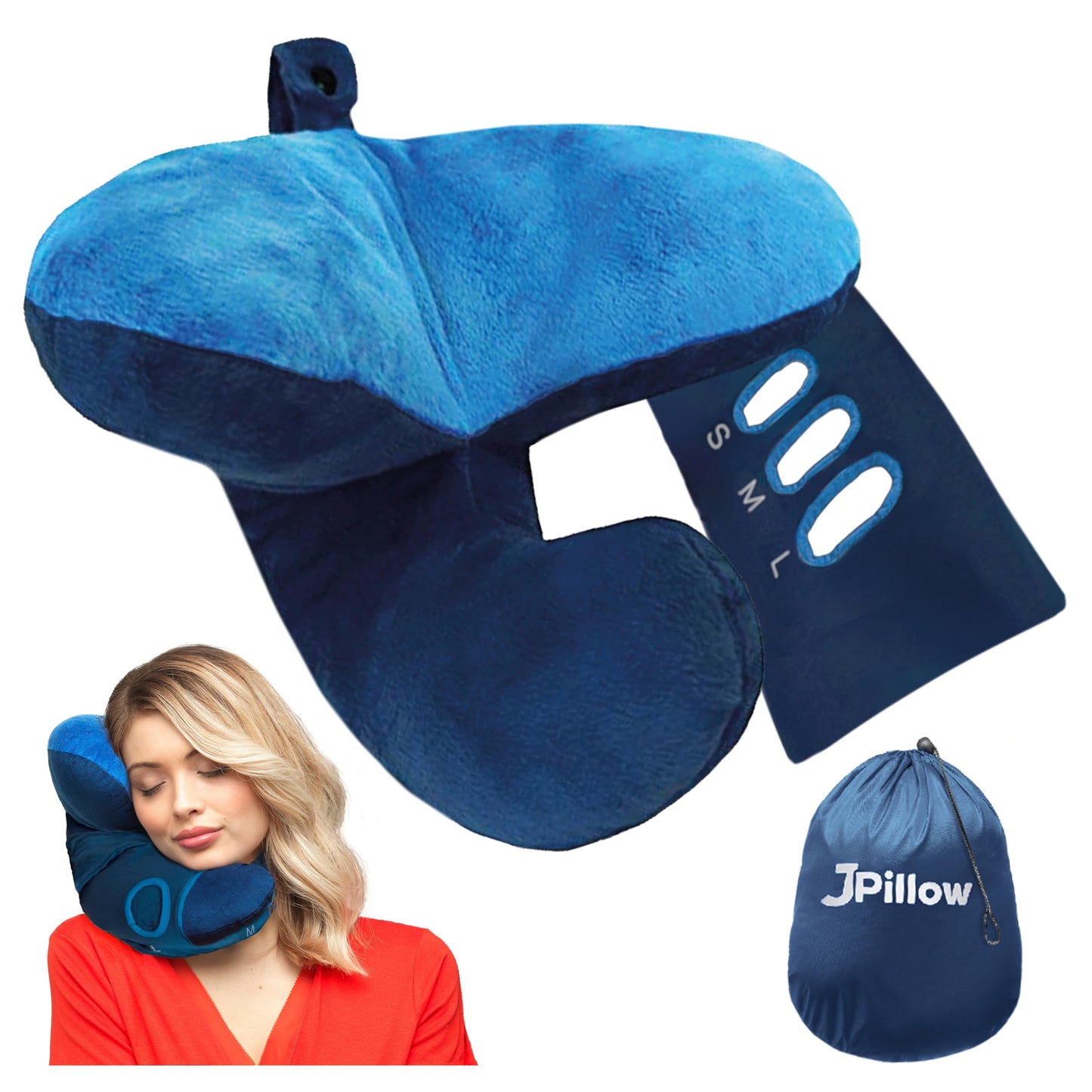 JPillow Travel Pillow for Airplanes – A Little Bulky, Expensive, and Takes a Couple of Minutes to Master, but Supports Your Head and Neck in Genuine Luxury – British Invention of The Year (Blue)