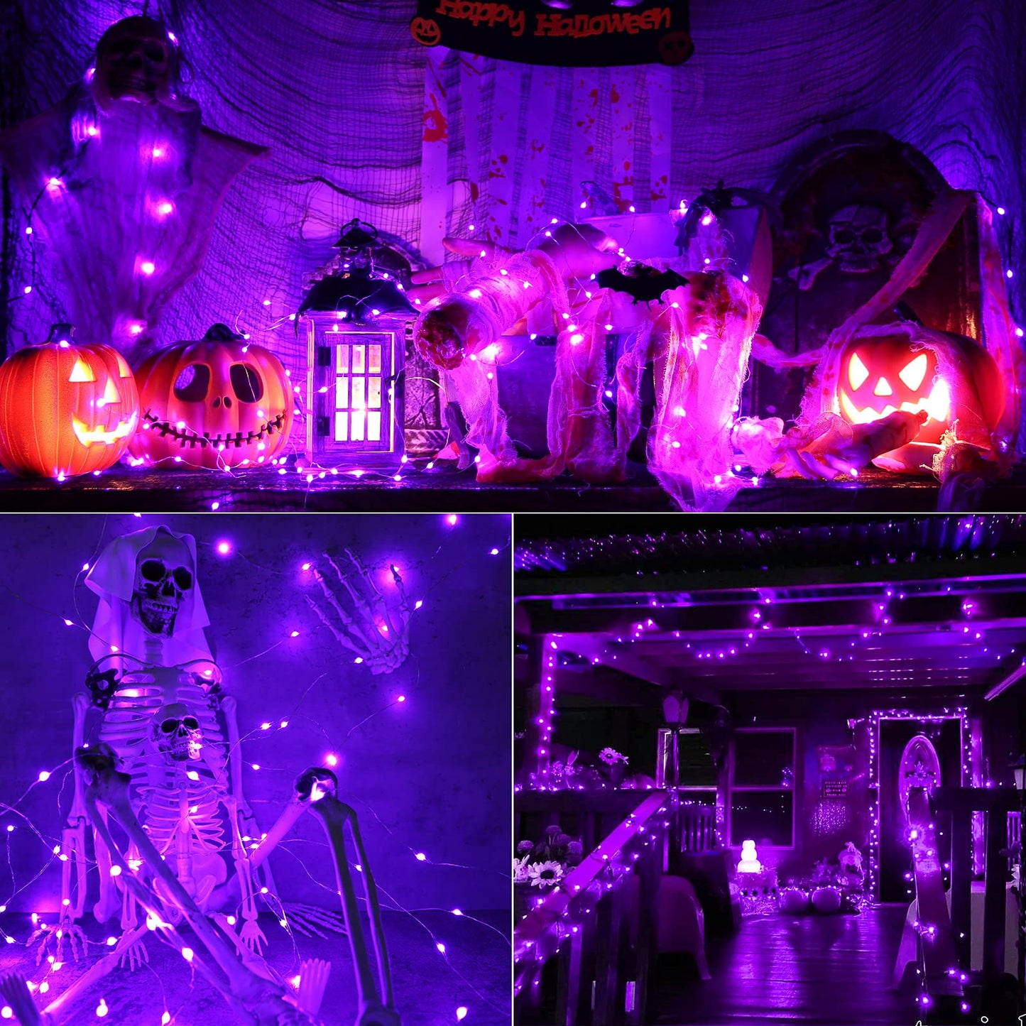 BrizLabs Purple Fairy Lights, 50 LED, 17.48ft, Remote Control, 8 Modes, Battery Operated, Indoor/Outdoor Decor, Model HU-XI-201