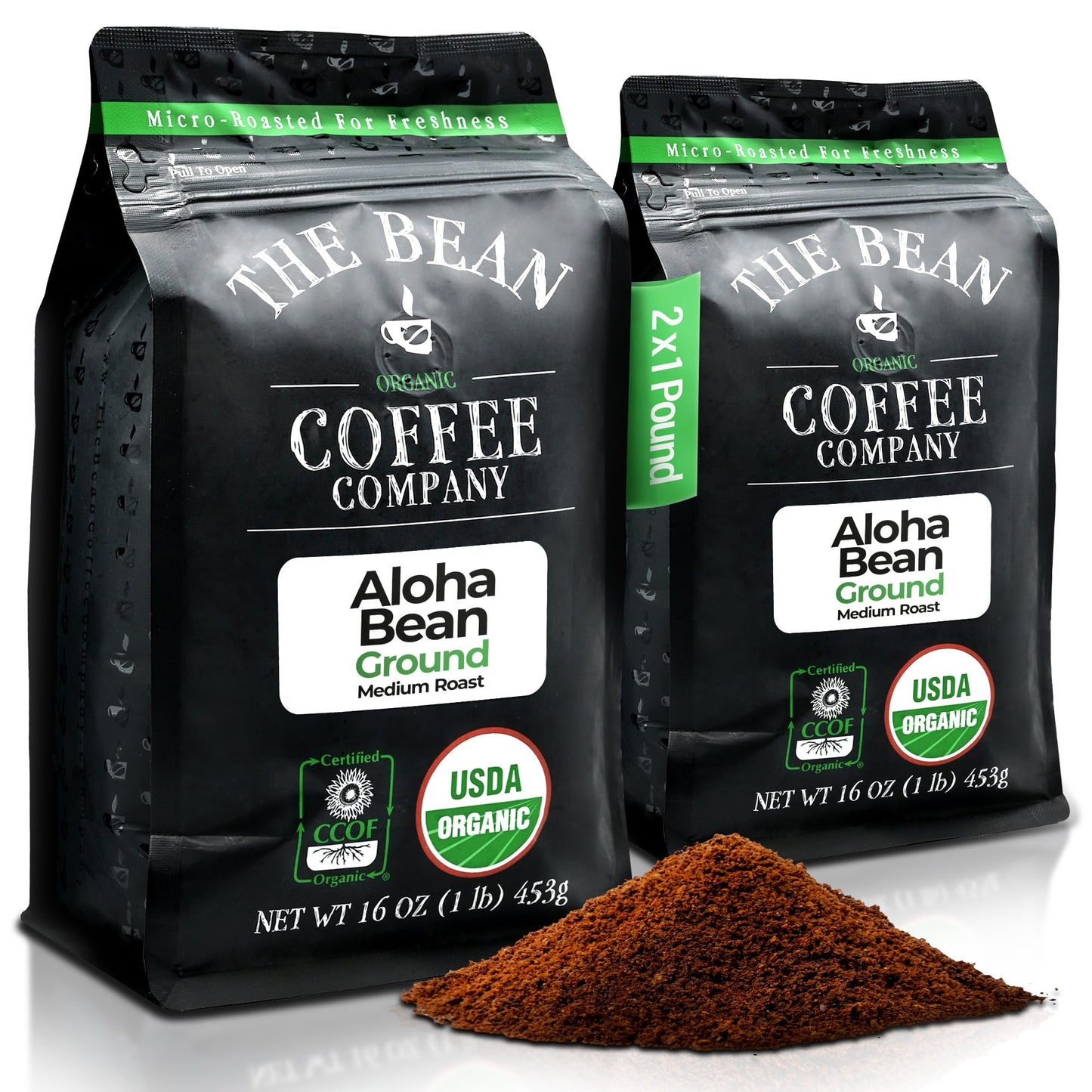 The Bean Organic Coffee Company Aloha Bean (Hawaiian Hazelnut), Medium Roast, Ground Coffee, 16-Ounce Bags (Pack of 2),Caf   mol