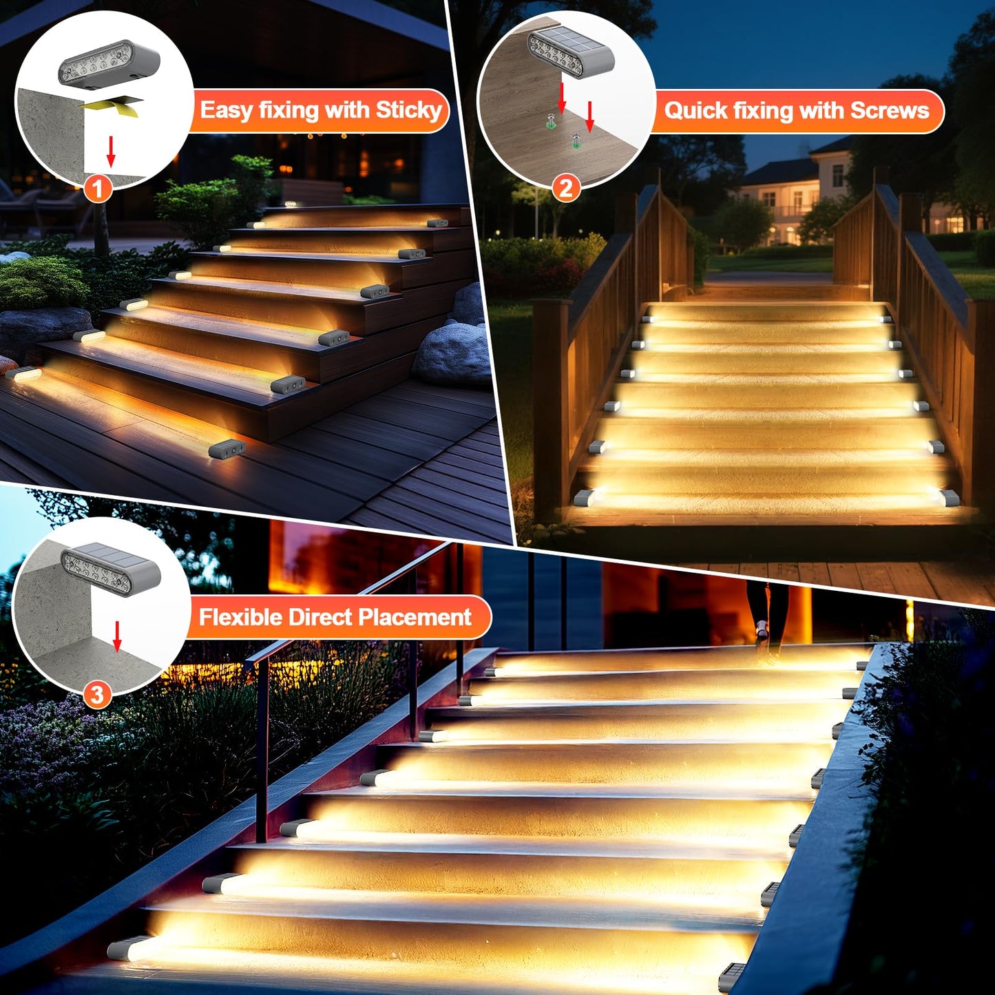 Xillumi Core Solar Step Lights For Outside  8-Pack Stair Light Outdoor Waterproof Ip67  14 Led Warm White Light Solar Powered Lighting For Steps  Stairs  Deck  Patio  Walkway  Front Porch Decor