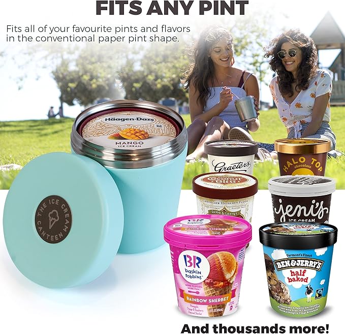 Vacuum Insulated Double Wall Stainless Steel Thermos Container for the pint of ice cream enjoy ice cream anywhere (Blueberry Blue)