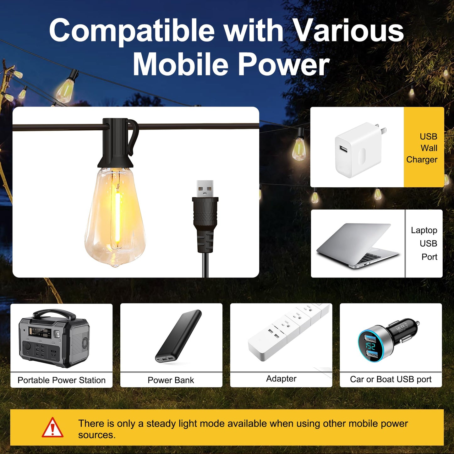 Stright Solar Powered String Lights, 180FT with Remote, 8 Modes, Weatherproof ST38 LED Bulbs, Warm White, 45 Sockets, Model S245