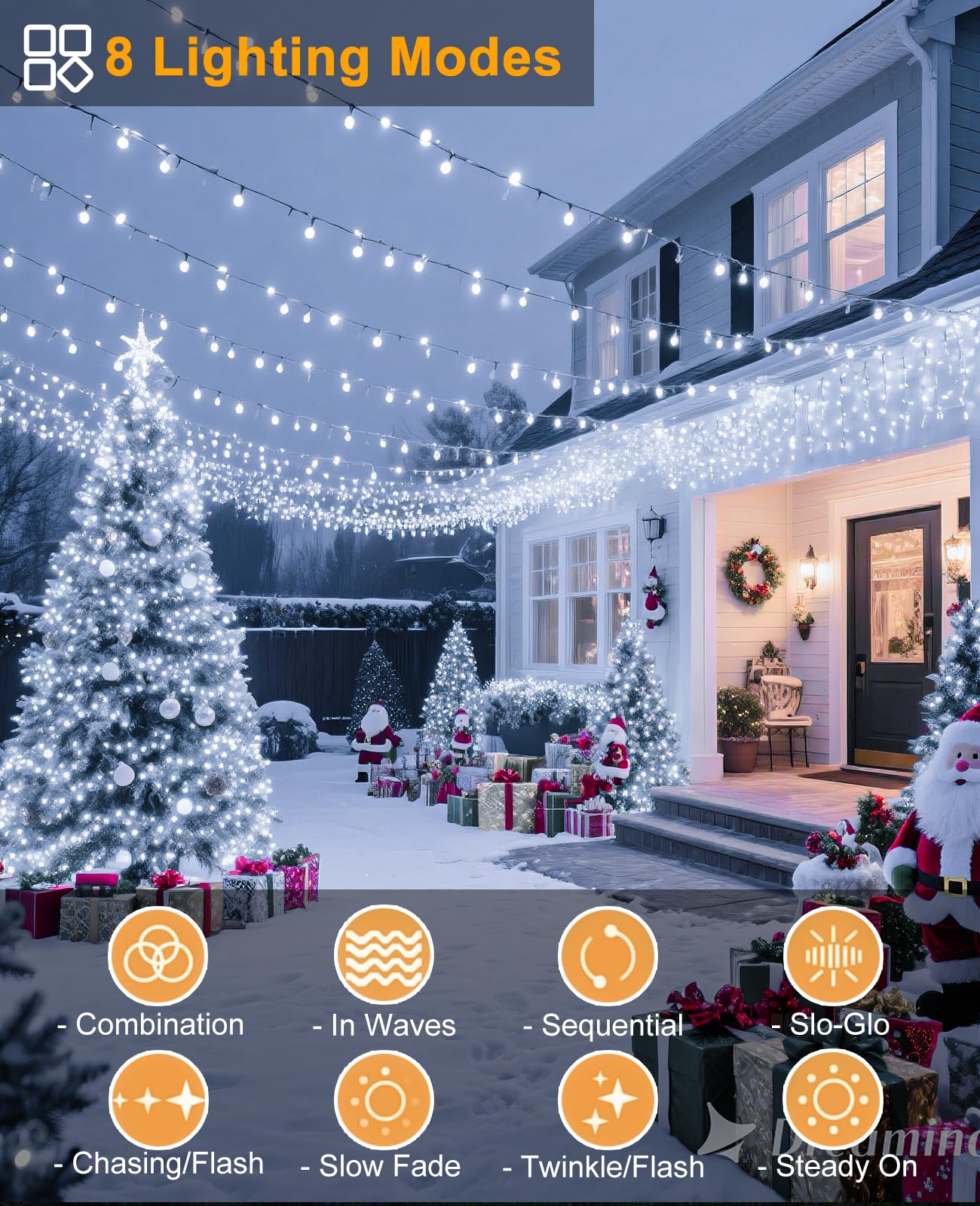 Xmasbokeh White Christmas Lights Outdoor  80Ft 240 Led Christmas Tree Lights Waterproof Plug In  8 Modes Connectable Christmas Decorations Green Wire For Indoor Patio Tree Garden Holiday