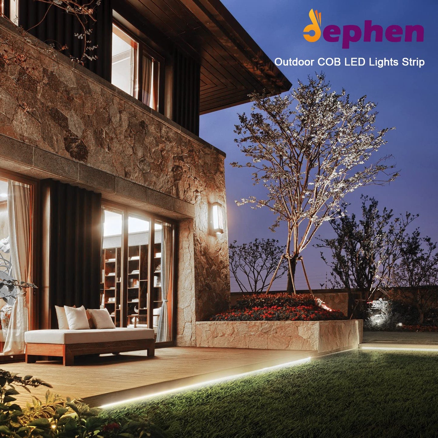 dephen Outdoor LED Tape Lights, 16.4ft, 6500K, 528 LEDs/m, IP67 Waterproof, Vinyl, Patio & Garden Lighting, No Adapter Included
