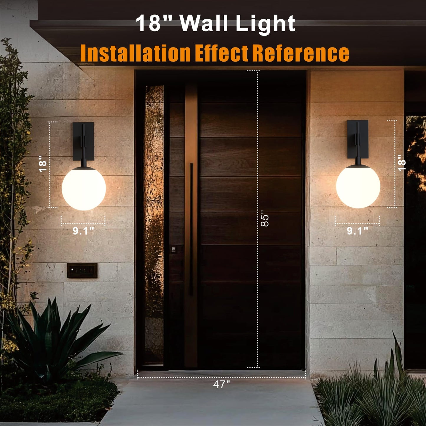 Hyunbae Outdoor Wall Sconce - 18.9 Waterproof Exterior Light Fixture, Large White Globe Glass For Porch, Model Hy-Round1