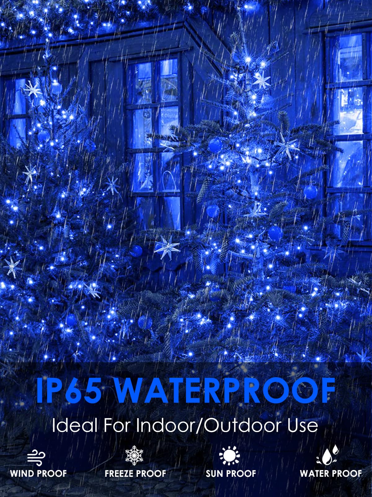 EXF Solar String Lights, 400LED, 132FT, Waterproof, 4 Pack, Blue, Green Wire, 8 Modes, Christmas Fairy Light for Outdoor Decor