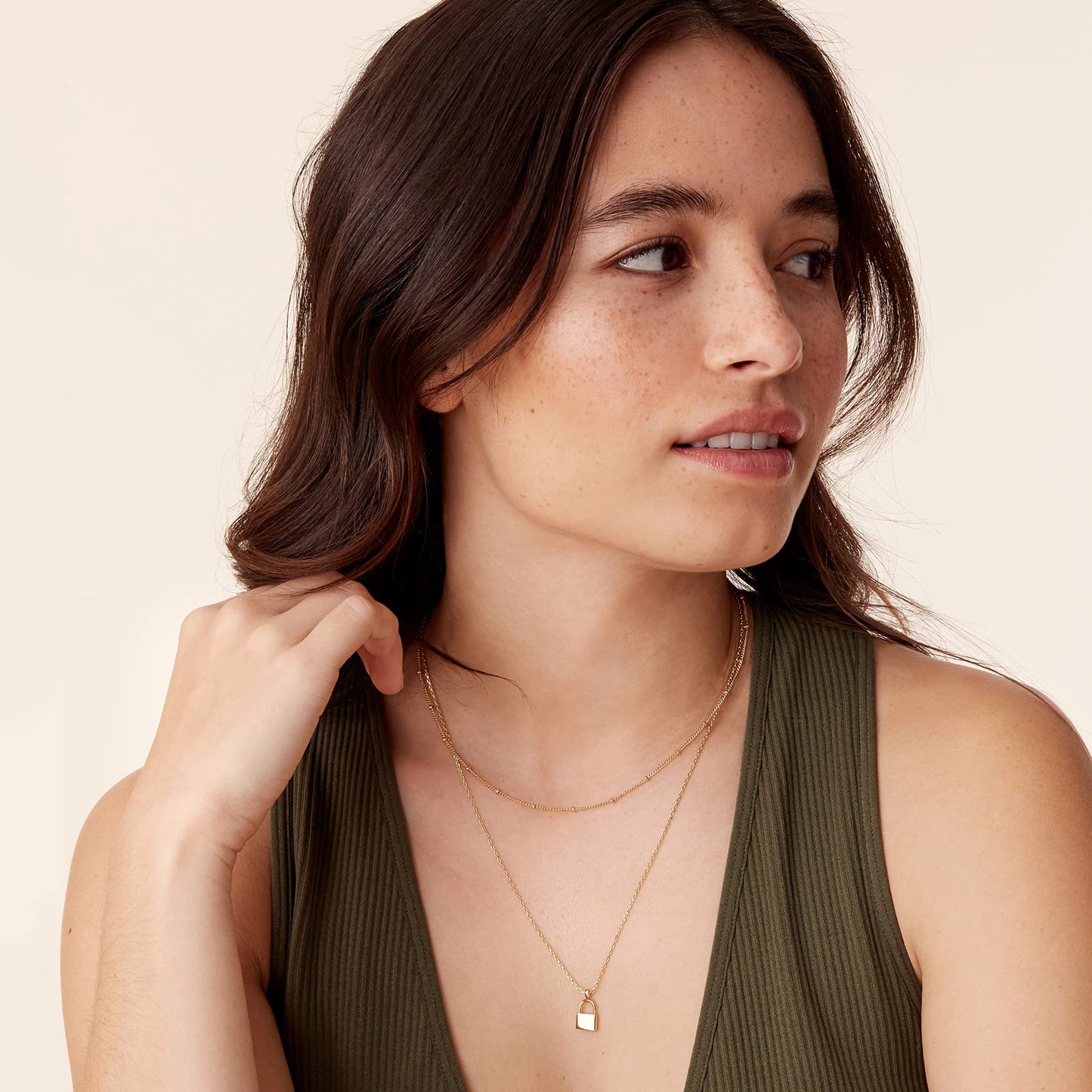 PAVOI 14K Gold Plated Layered Lock Pendant Necklace | Layering Necklaces for Women | Dainty Minimalist Design Pendant (Lock, Ros