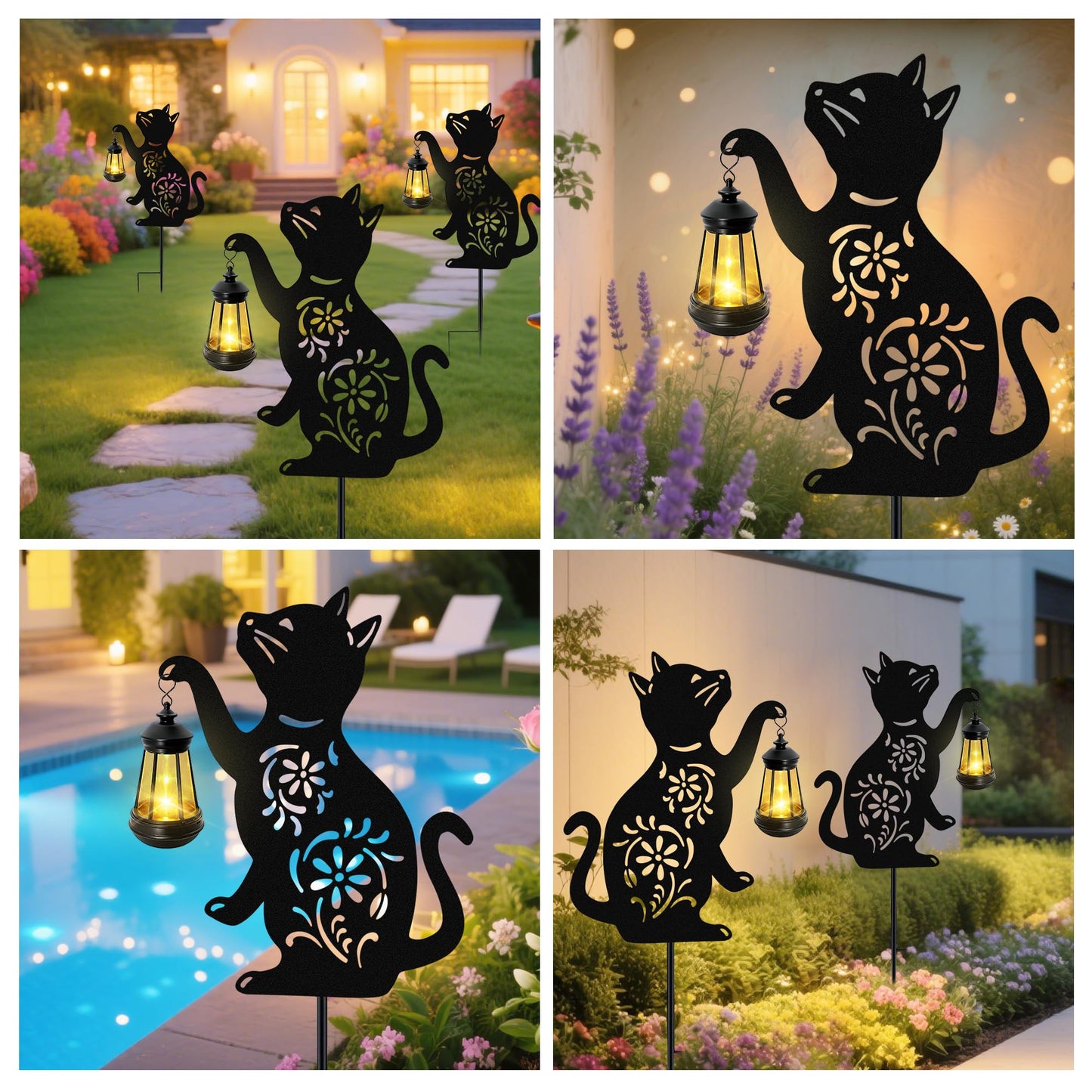 Solar Cat Hanging Lantern Outdoor  Black Cat Solar Lights  Cat Lover Gifts For Women Mom Grandma Birthday Christmas MotherS Day Waterproof Garden Ornaments Decor Outside Backyard Patio Pathway