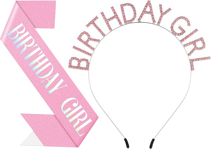 Papoopy Birthday Headband with Sash for Women, Birthday Crwon Tiara for Decorations