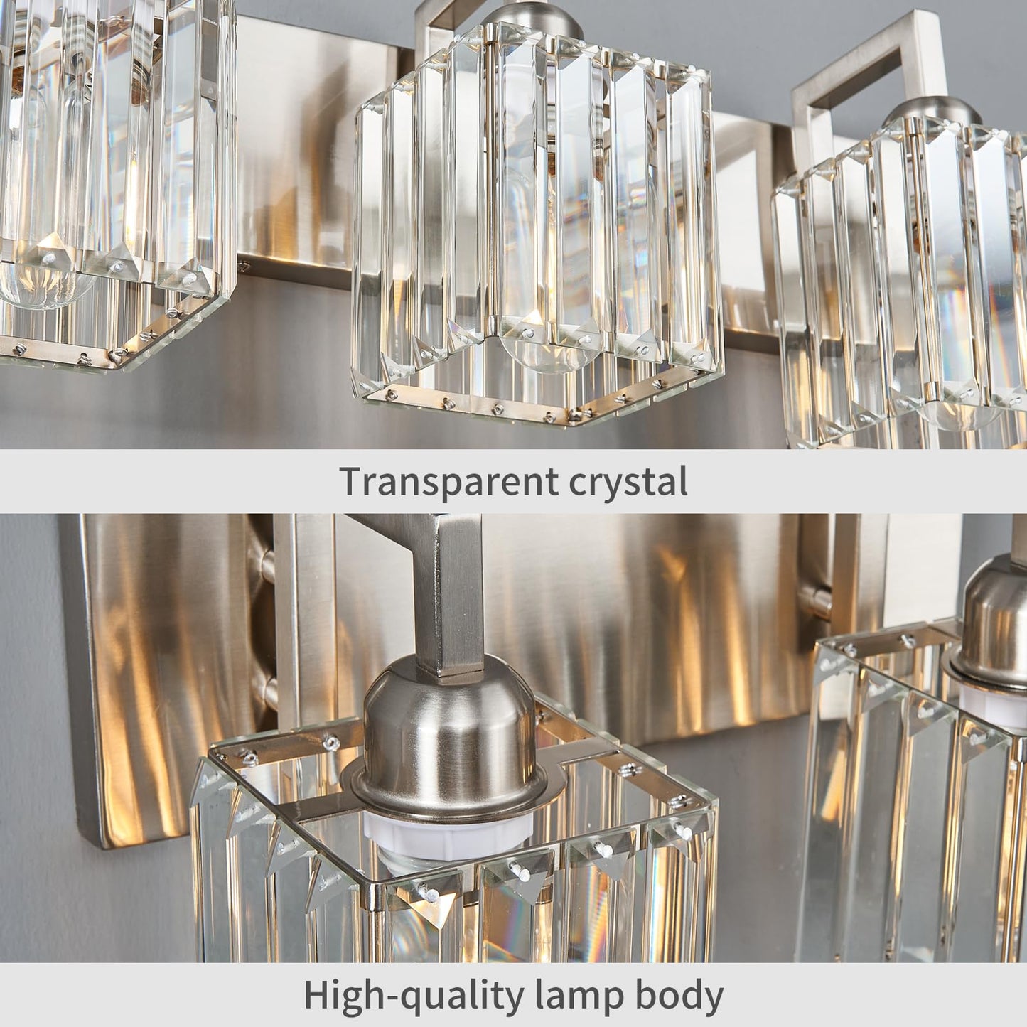 Fdpby Modern Bathroom Vanity Light 2-Lights Brushed Nickel Vanity Light Crystal Wall Light Bathroom Light Fixtures