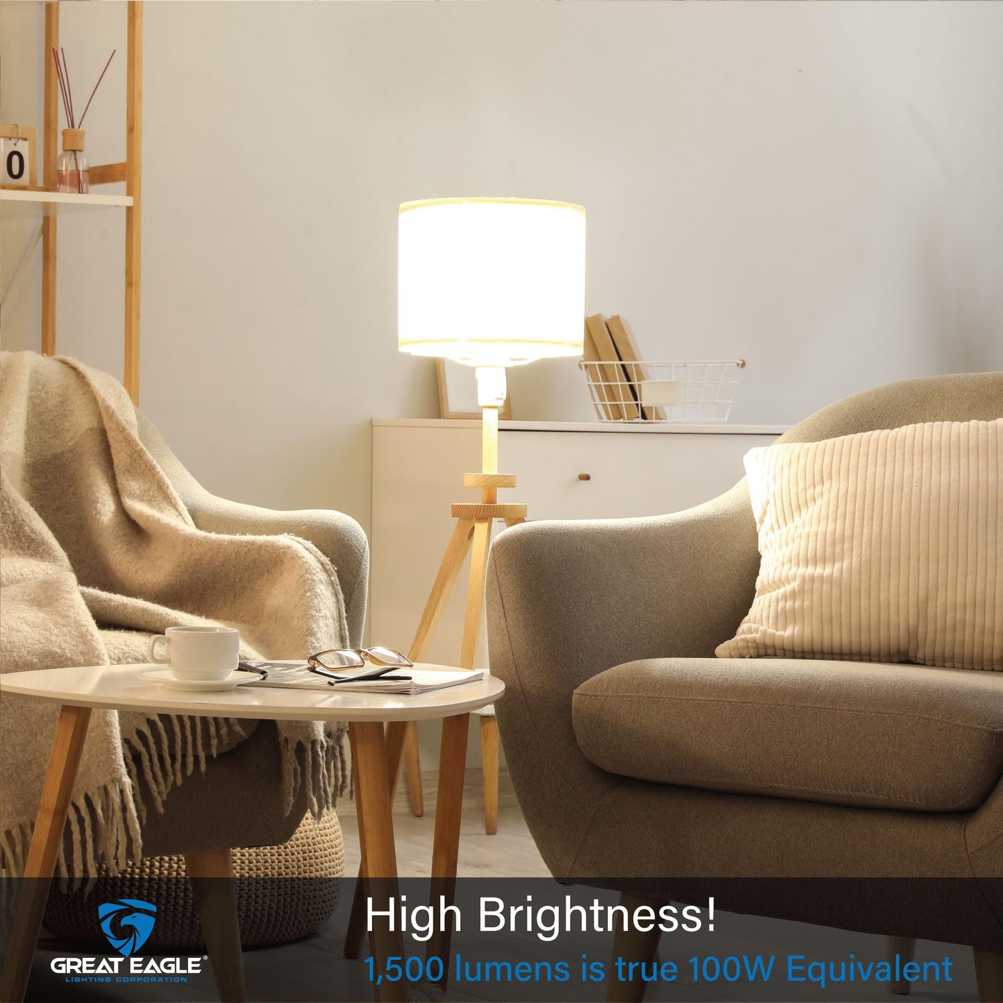 Great Eagle LED A19 Light Bulb 100W Equivalent 1500 Lumens 15-Watt 4000K Cool White 2 Pack