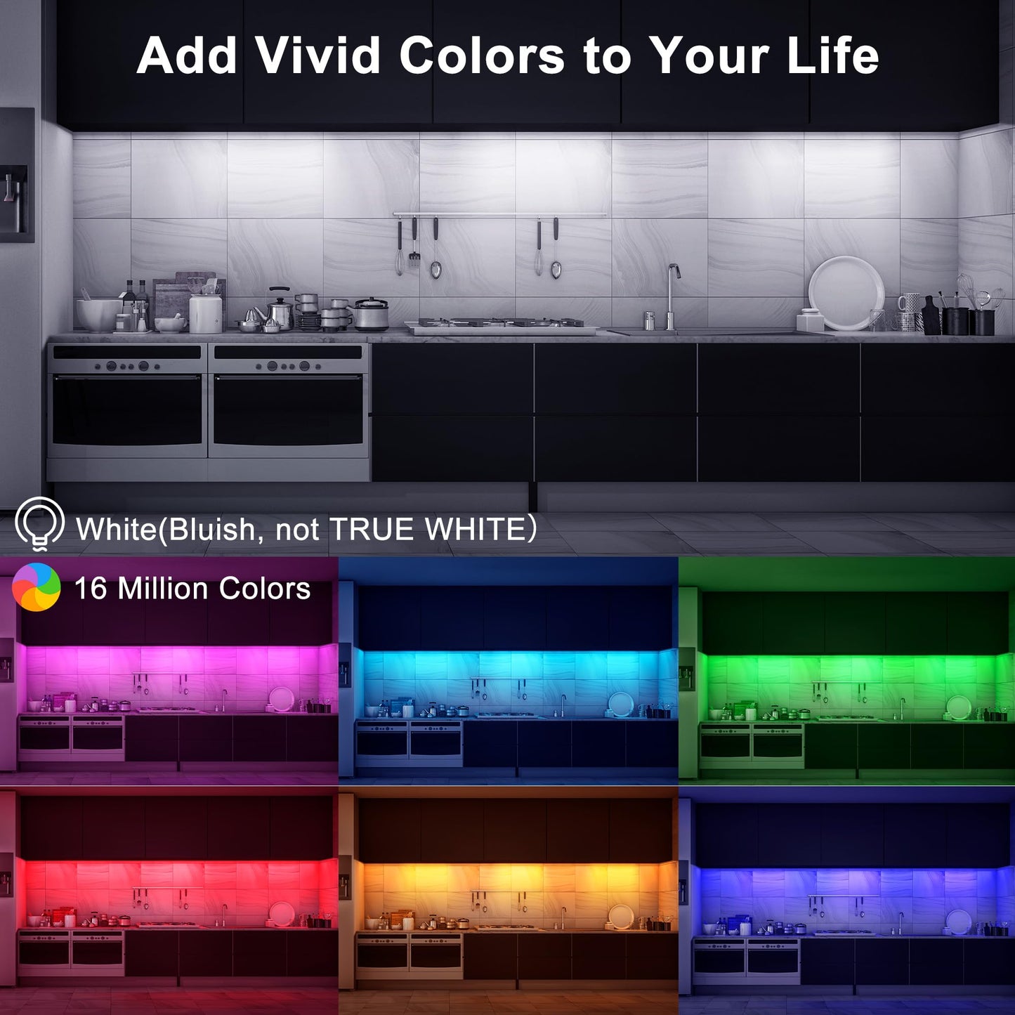maylit Smart Under Cabinet Lights, 12 Inch, 3 Pack, Multicolor, Dimmable, Aluminum, RGB Plug-in Lighting for Kitchen and Workbench