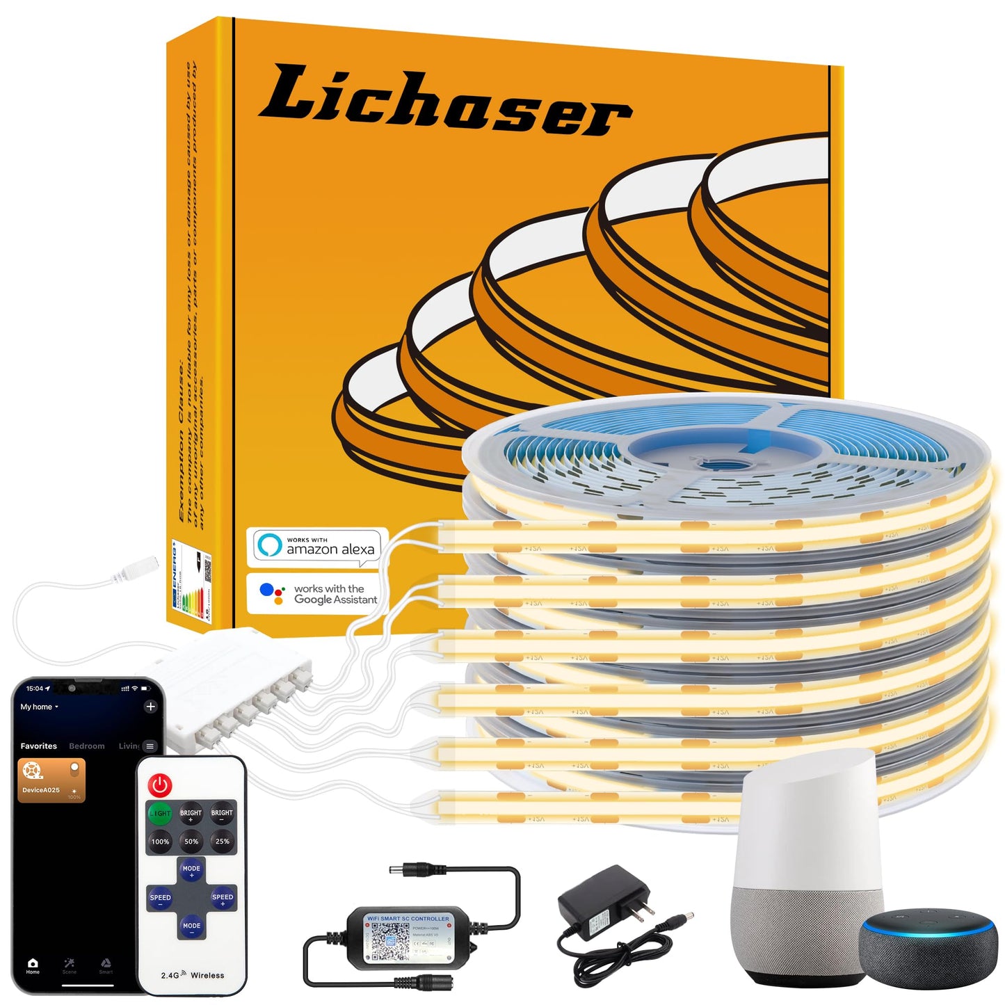Lichaser 6 Rolls 3.28Ft Wifi Flexible Cob Led Lights For Wood Slat Wall Panels In Parallel  Acoustic Panel Led Strip Compatible With Alexa  3000K Dimmable Strip For Acoustic Panels  Shelves Lighting