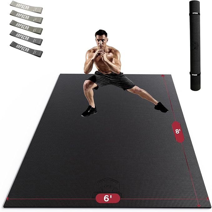 HAPBEAR Extra Large Exercise Mat-7'x5'/6'x8'/6'x9'/6'x10'/6'x12'x8mm(1/3 inch),Non-Slip, Ultra Durable, Thick Workout Mats...